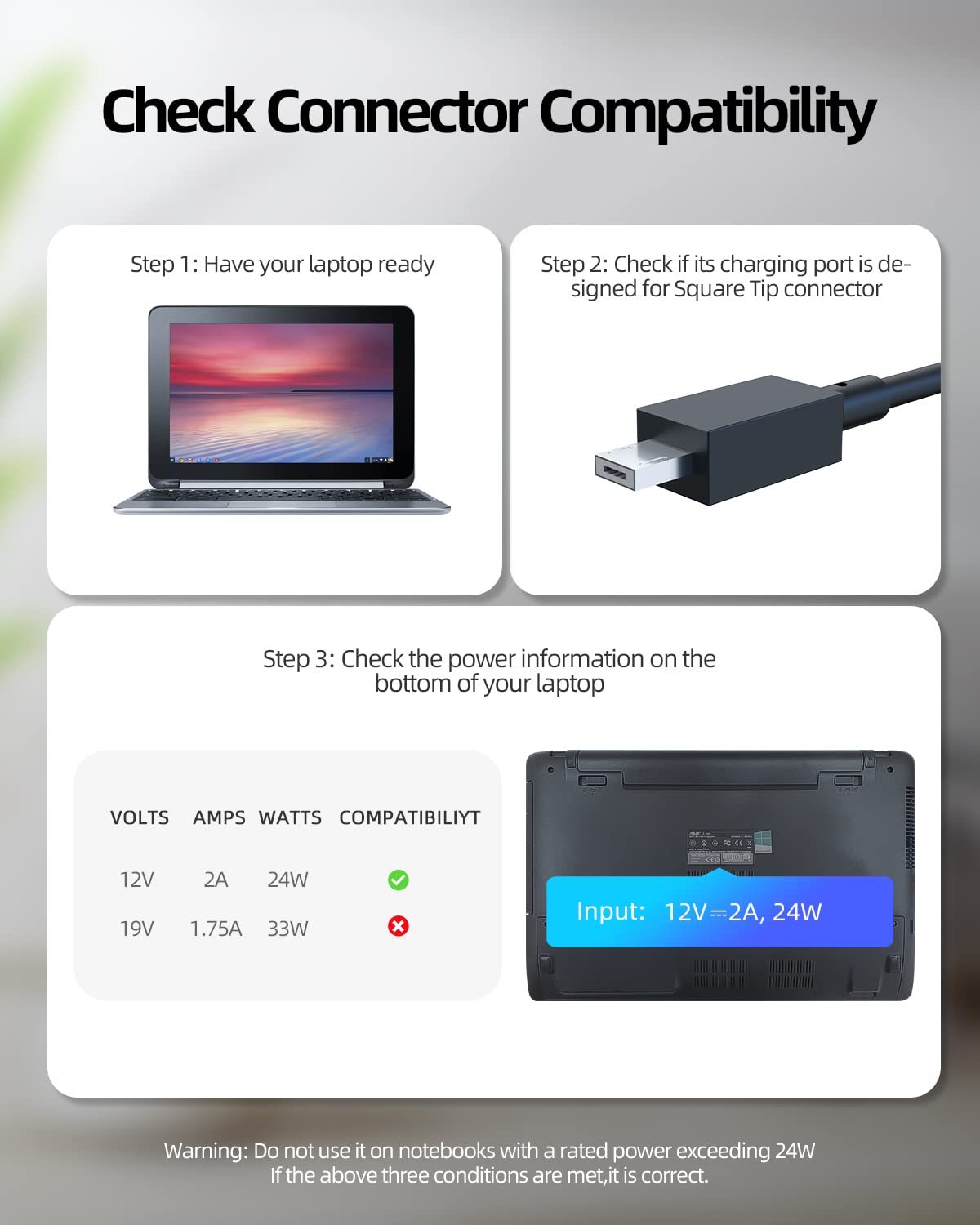 24W Charger (Ul Certified Safety), Fit For Asus Chromebook C100P C100Pa C100 C201P C201 C201Pa Laptop Power Supply Adapter Cord