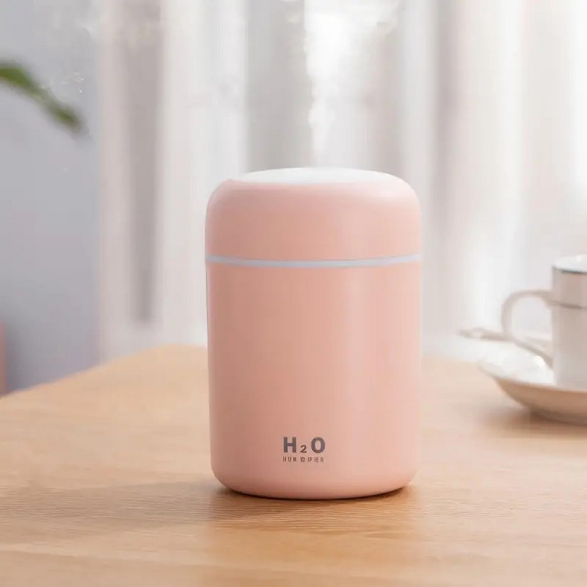 Portable Mini Humidifier, Colorful, Cool Mist, Usb Powered. Perfect For Bedroom, Office & Car (300Ml, Pink)