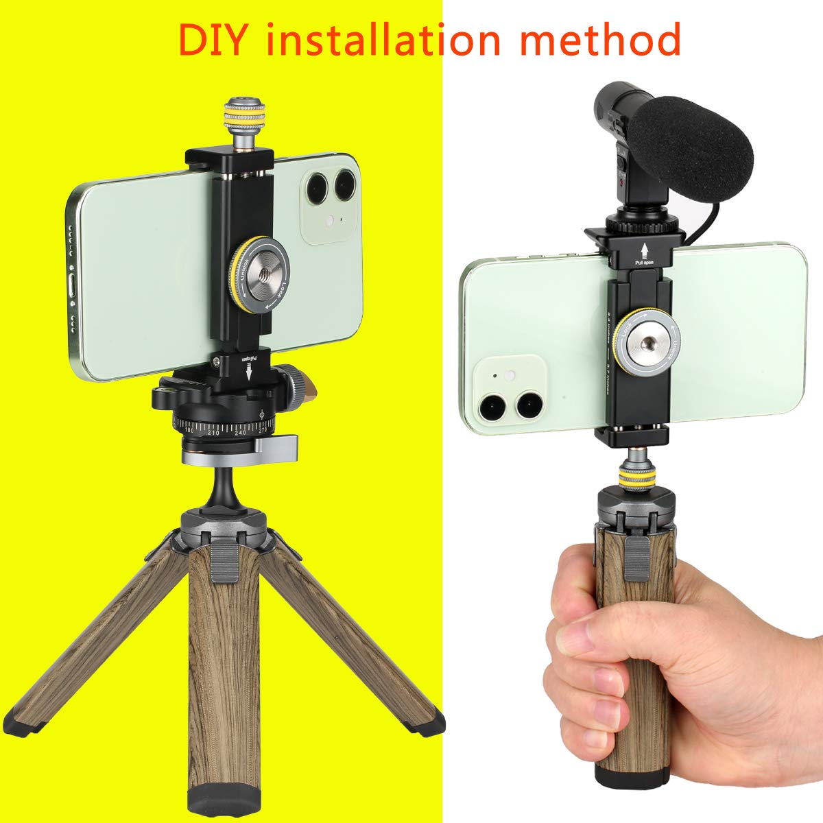 Fayeegin Phone Mount For Tripod, Smartphone Tripod Adapter For Iphone Samsung Cell Phone Stand Holder With Cold Shoe And Arca Sw