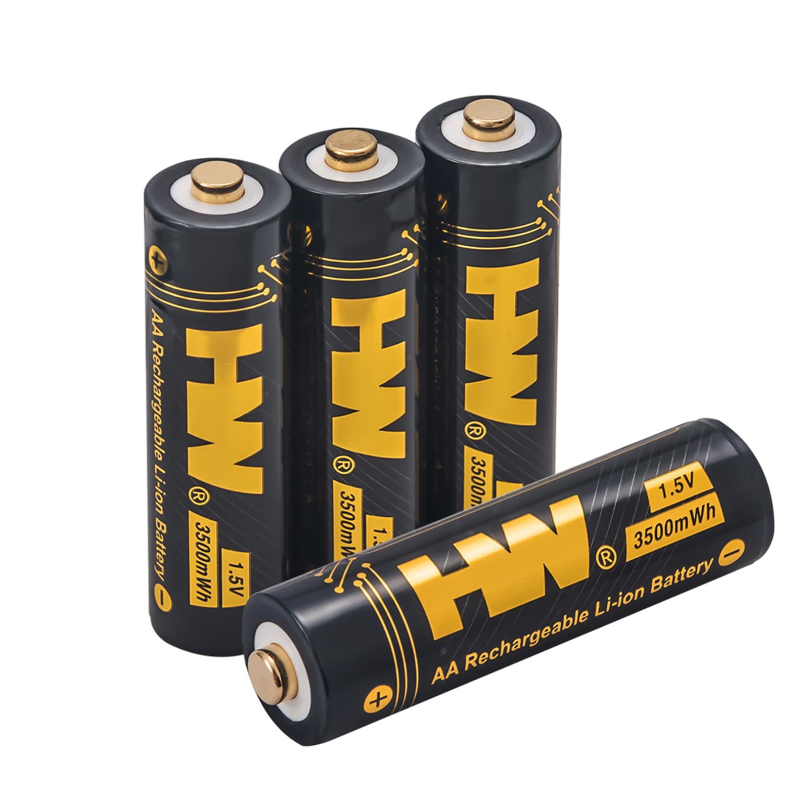 HW 4 Pack Rechargeable Lithium Batteries AA, 1.5V 3500 mWh 2.5H Fast Charge Long-Lasting Power 1000+ Cycles Reuseable Double A B