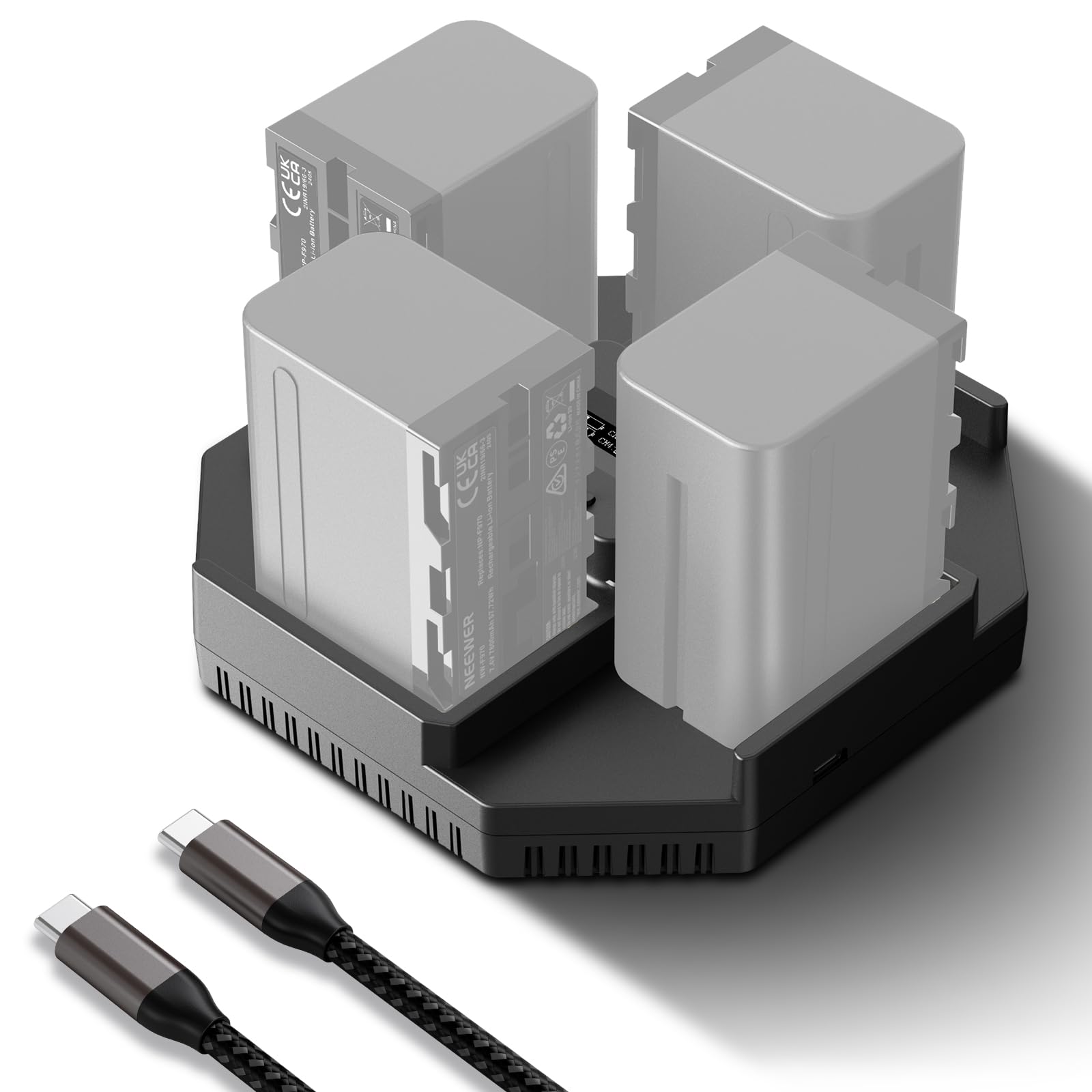 Neewer NP-F970 4 Channel Charger for NP-F550 NP-F750 Camcorder Camera Battery, 100W PD Fast Charging NPF Battery Charger with OL