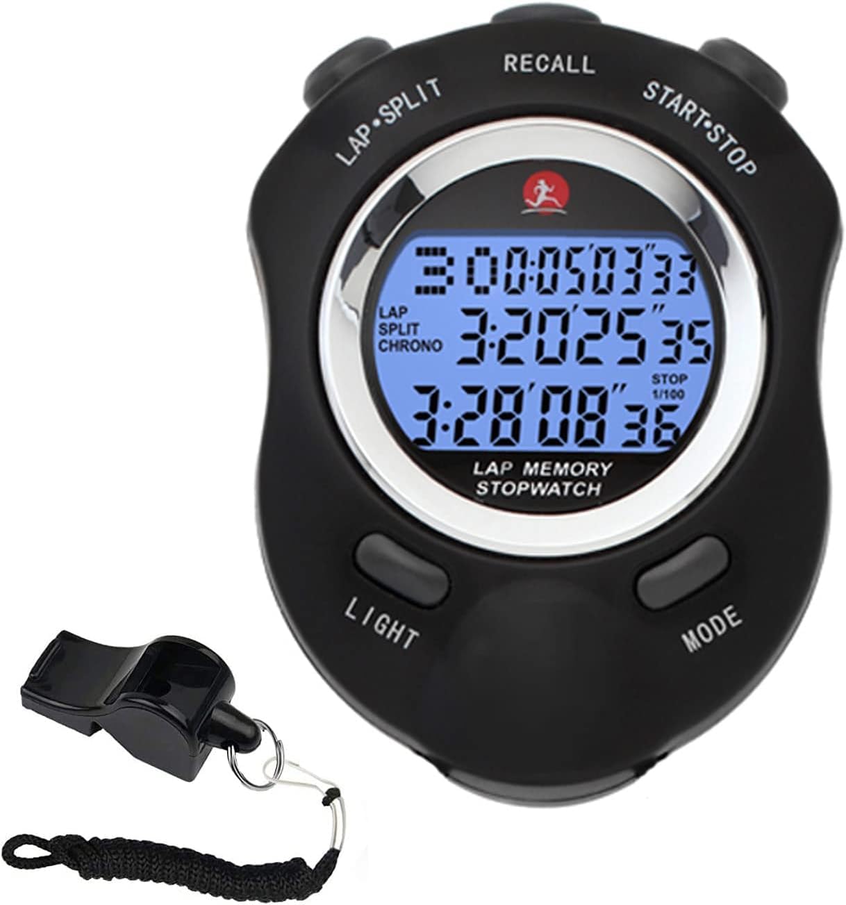 Rolilink Stopwatch, Stop Watch For Sports Stopwatch With Backlight 10 Lap Waterproof Stopwatches Timer For Sports And Competitio