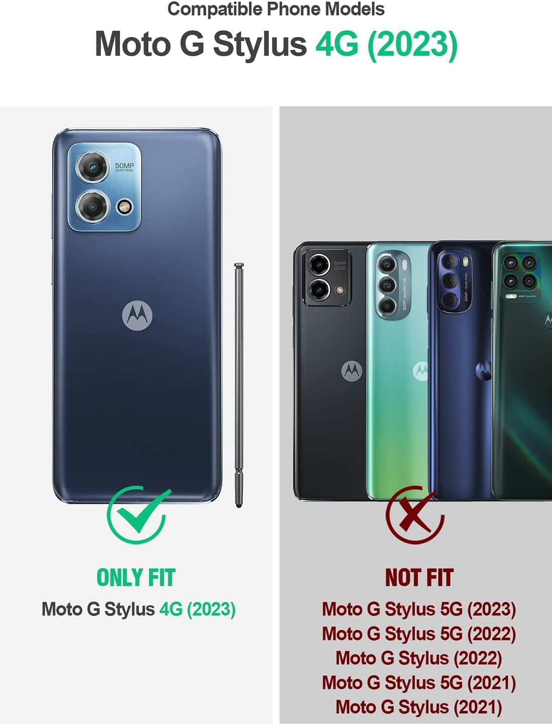 Phone Case For Motorola Moto G Stylus 4G 2023,Moto G Stylus 2023 W/Tempered Glass Screen Protector(Full Coverage) [Full-Body][Bu