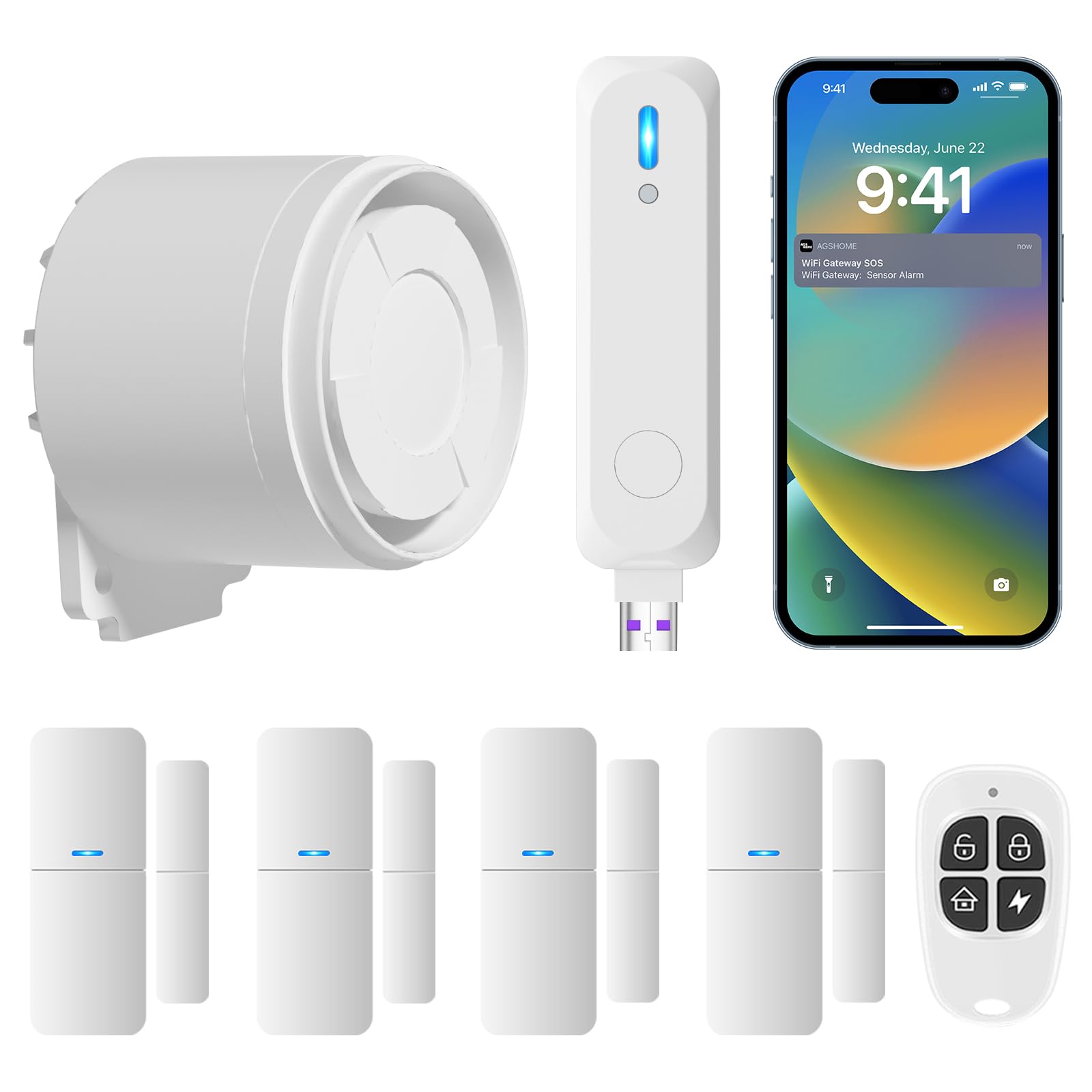 Grsico Wireless Home Alarm System 7 Piece Kit, Wifi Alarm System For Kids Safety, Home Security, Apartment, Door Window Alarm Wi