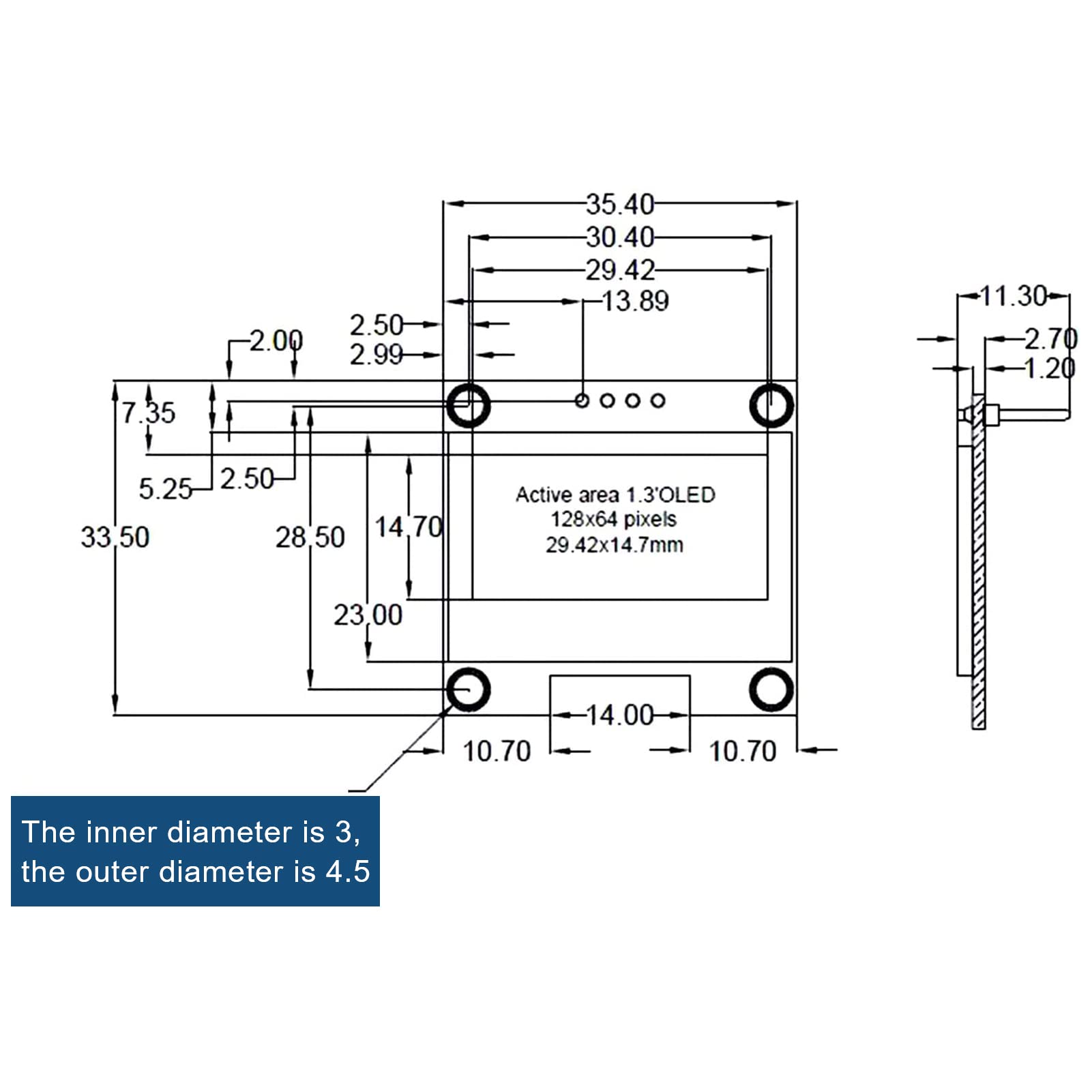 Alinan 2Pcs Oled Display Module I2C 4Pin 128X64 1.3 Inch Display Module Ssh1106 Ssd1306 Blue For R3 Stm