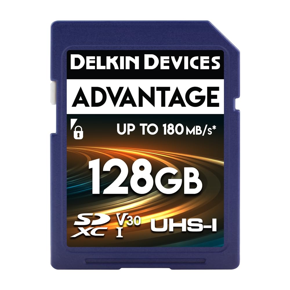 Delkin Devices 128GB Advantage SDXC Memory Card UHS-I - Up to 100MB/s Write, 180MB/s Read, Memory Cards for Cameras with C10, U3