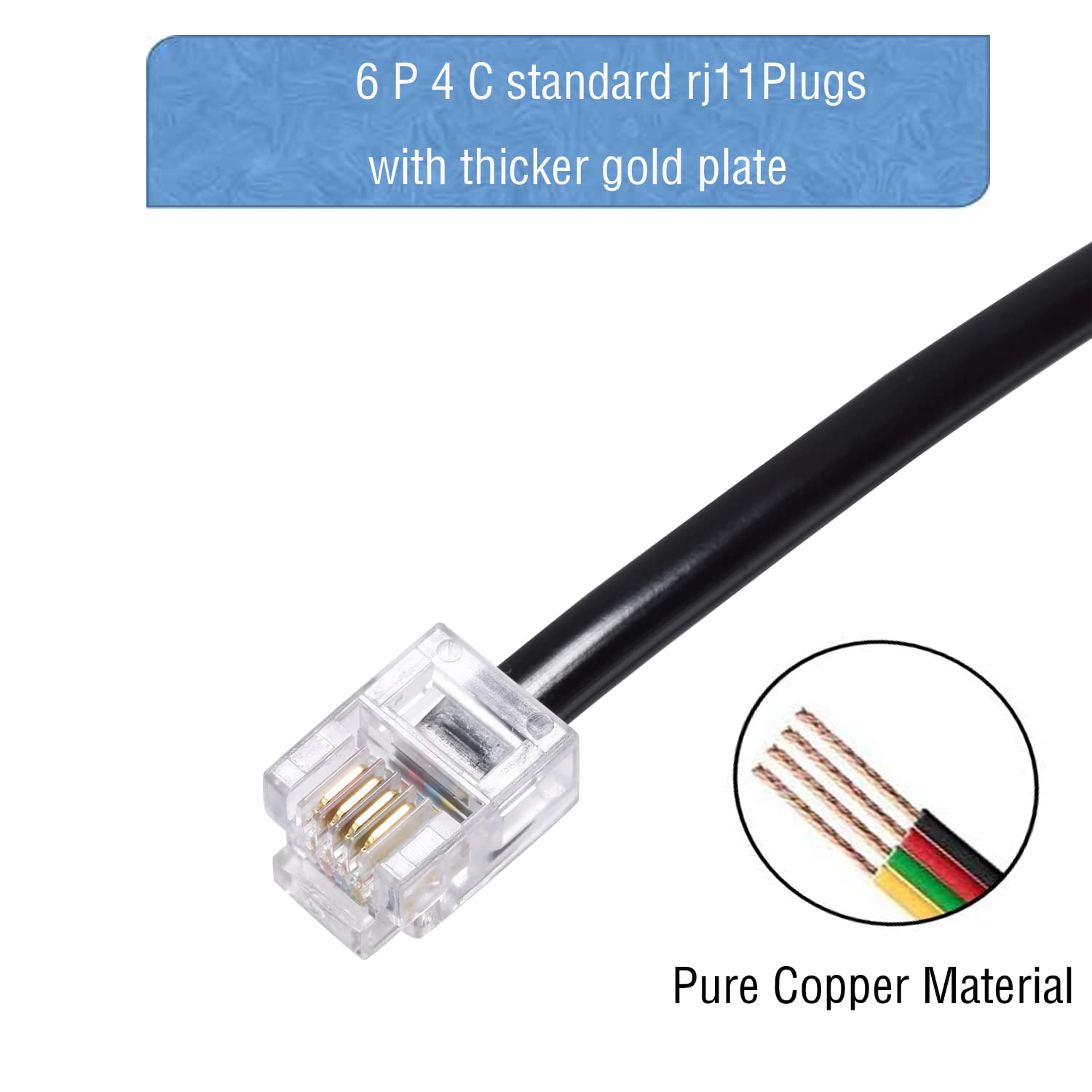 Lansensu Phone Line Splitter,Telephone Splitter,With Rj11 6P4C Plugs,Suitable For Telephone,Fax Machine,Black 1 Pack