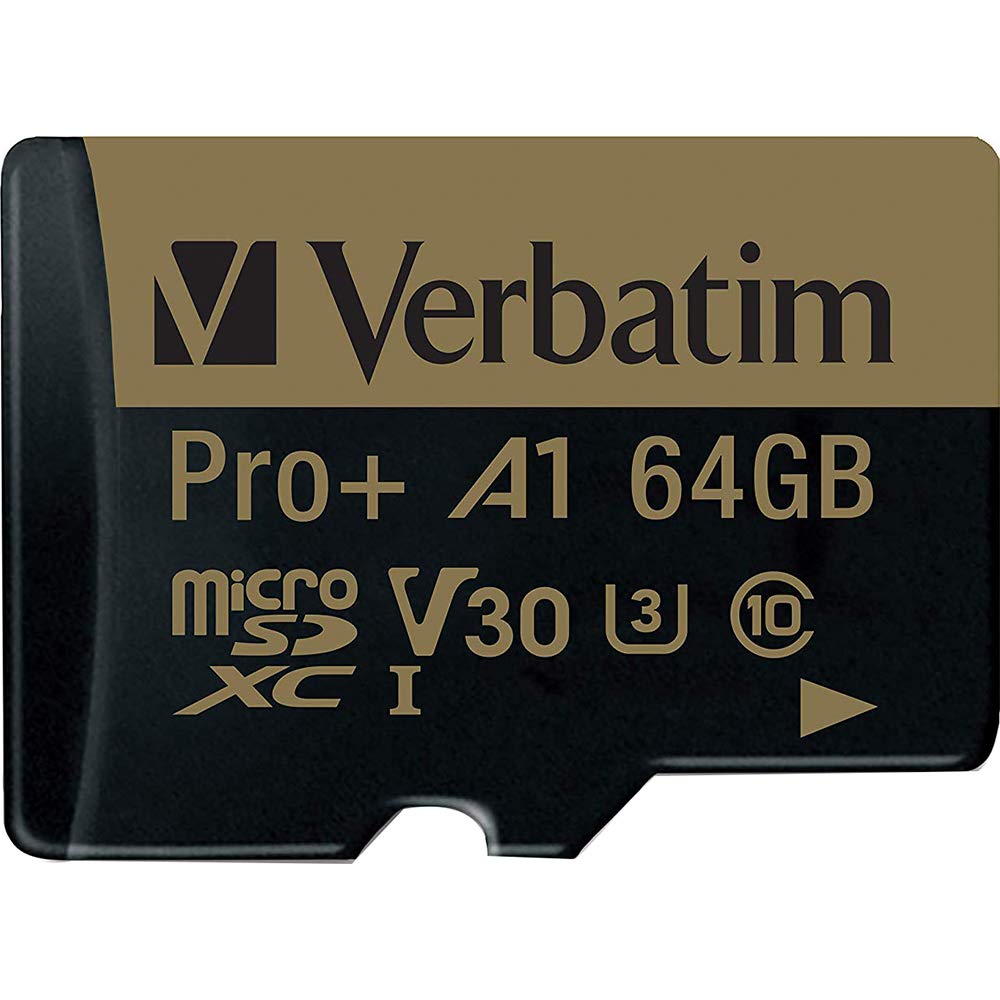 Verbatim 64Gb Pro Plus 666X Microsdxc Memory Card With Adapter, Uhs I V30 U3 Class 10 With A1 Rating, Black