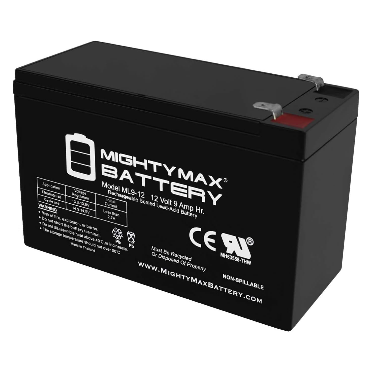 Mighty Max Battery ML9-12 12V 9Ah F2 Terminal Sealed Lead Acid AGM Battery Black