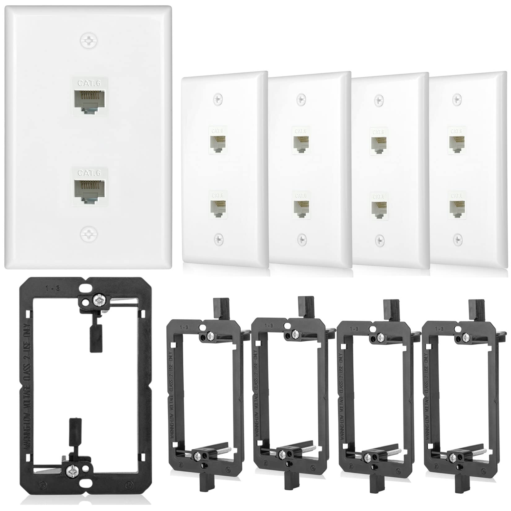 5 Pack Ethernet Wall Outlet 2 Port Cat6 Wall Plate With Low Voltage Mounting Bracket Jack Rj45 Keystone Network Cables Inline Co