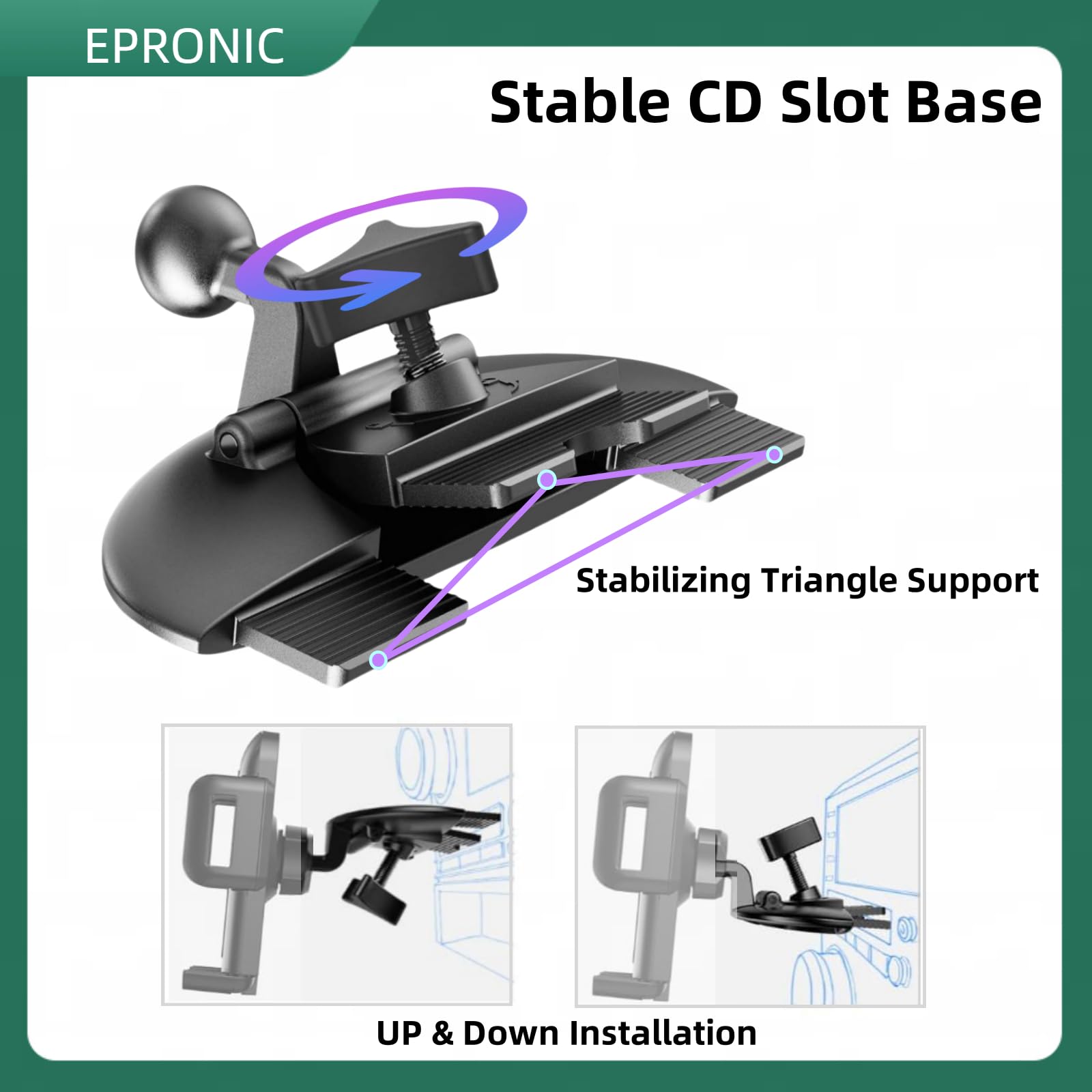 Epronic Replacement Cd Slot Mount For Garmin Gps Navi, Carplay Screen, Phone Holder Standard 17Mm Ball Adapter Cd Mount For 4''-