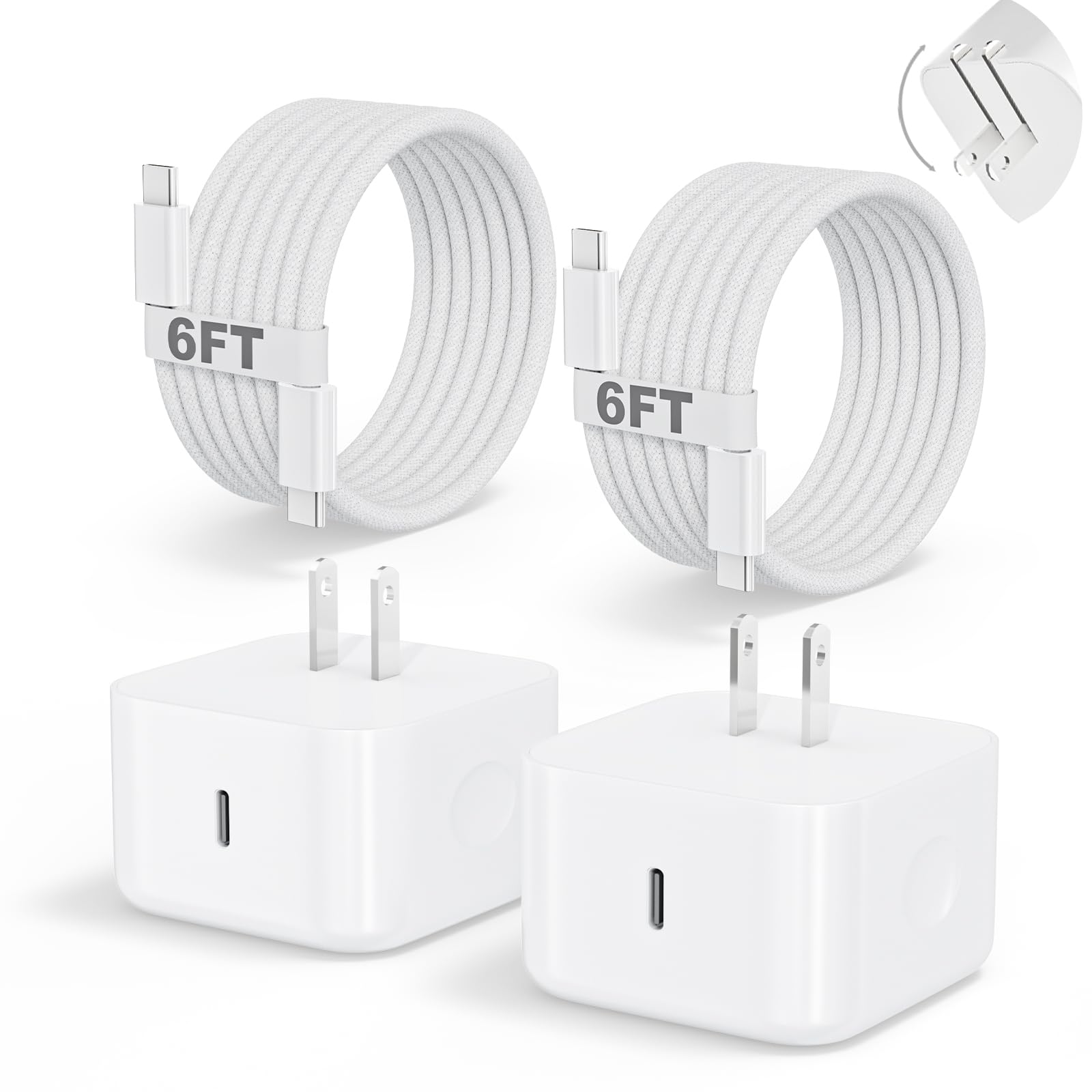 iPhone 17 Charger Fast Charging, USBC Charger 2 Pack 40W Foldable Dynamic USB C Apple Power Adapter with 60W Max, 6FT USB C Cabl