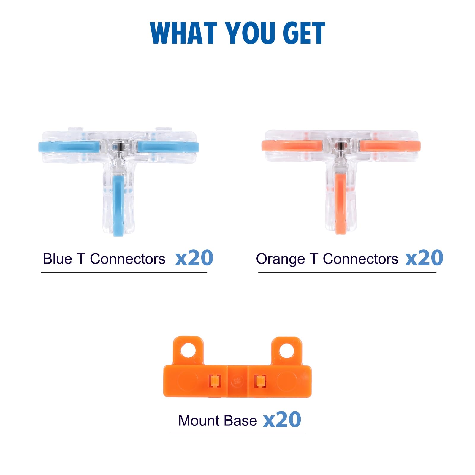 Brightfour T Tap Connectors For Awg 28 12, Lever Wire Connectors 40 Pack, Pushin 3 Way T Connectors For Wiring, 10 Mount Bases I