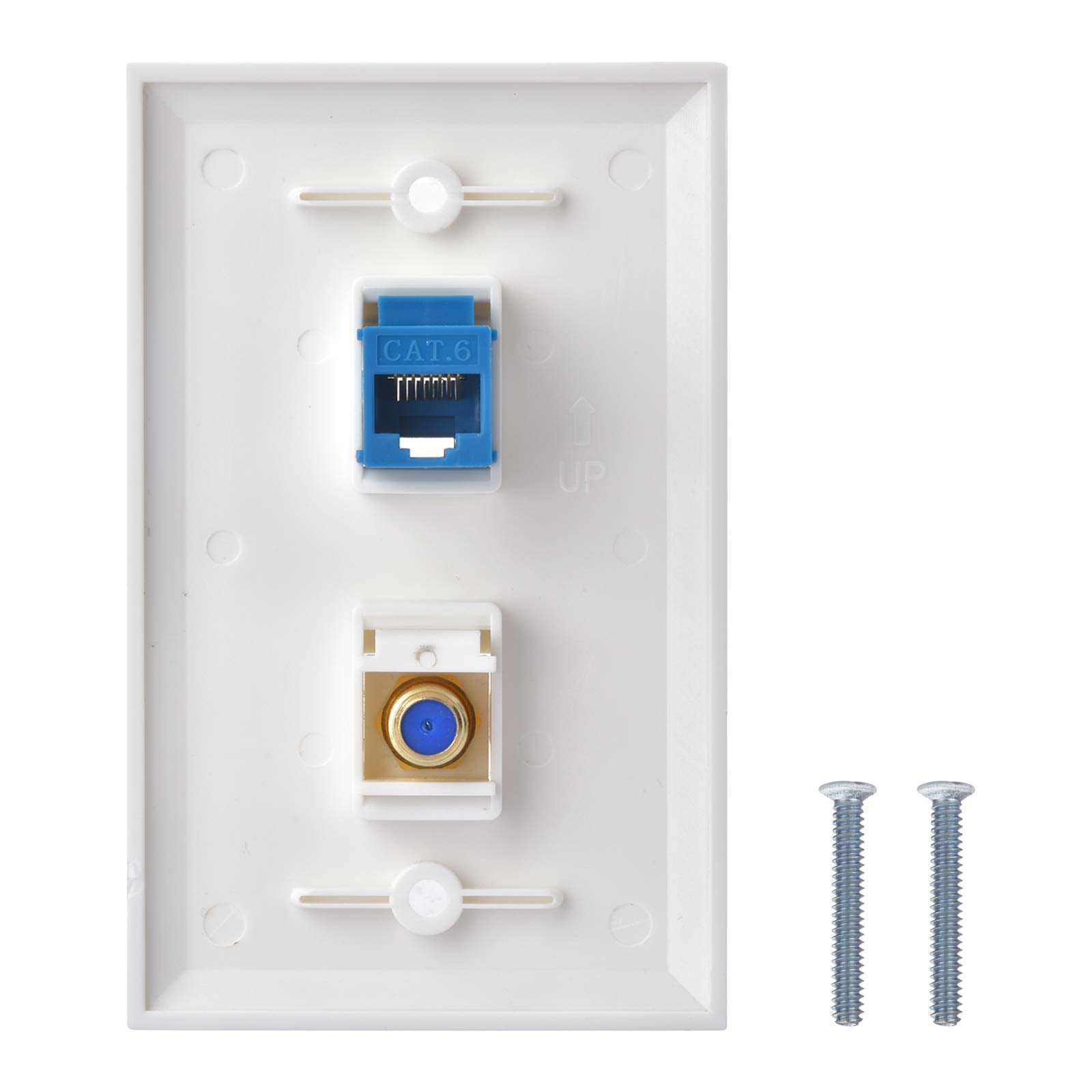 Huahenght 2 Packs Ethernet Coax Wall Plate Outlet With 1 Cat6 Keystone Port And 1 Gold Plated Cable Tv Coax F Type Port Rj45 Fem