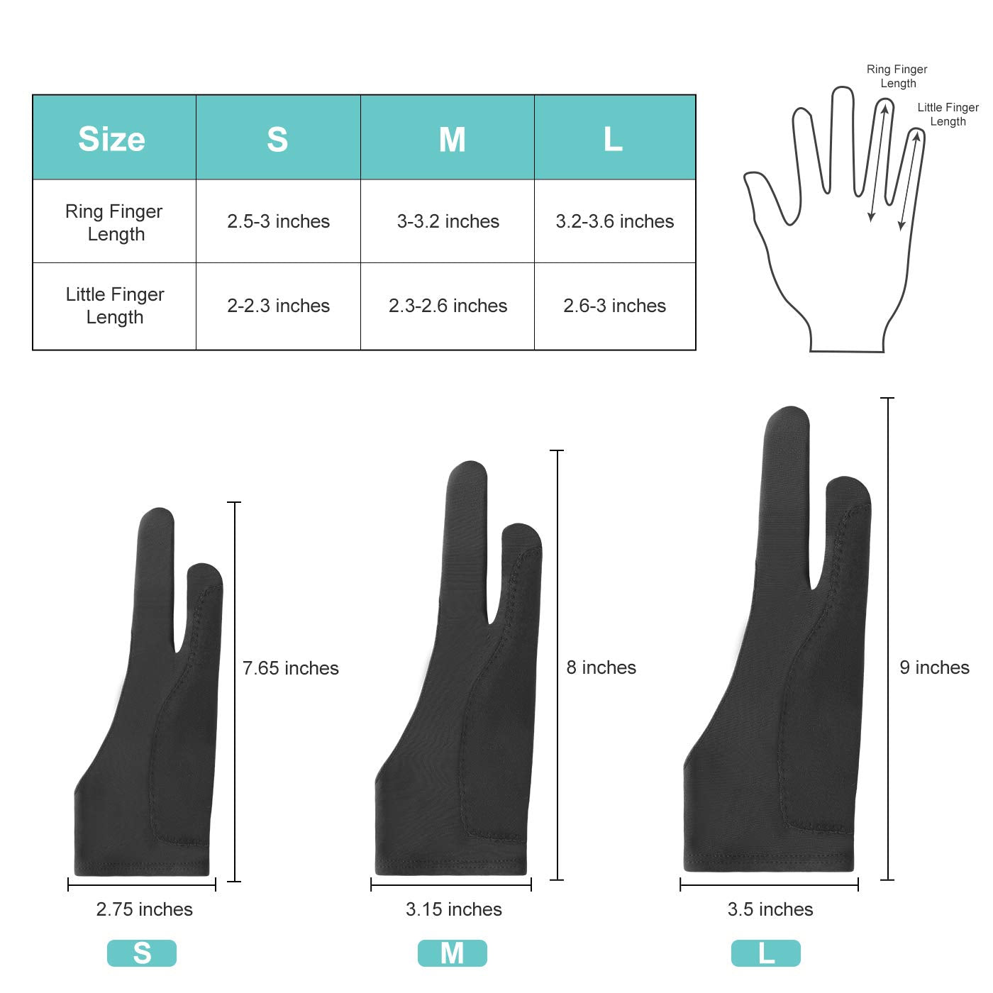 Mixoo Artists Gloves 2 Pack   Palm Rejection Gloves With Two Fingers For Paper Sketching, Ipad, Graphics Drawing Tablet, Suitabl