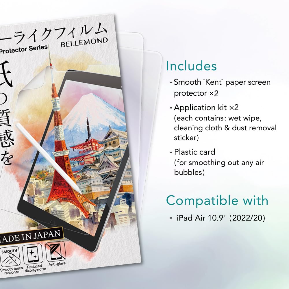 Bellemond   2 Pack   Made In Japan Smooth Kent Paper Screen Protector For Ipad Air 10.9'' 5Th / 4Th Gen (2022/2020)   Reduces Pe