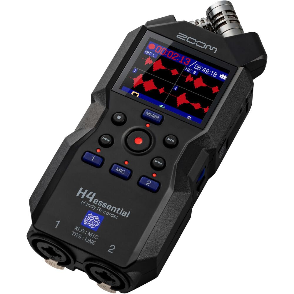 Zoom H4Essential 4-Track 32-Bit Float Portable Audio Recorder With Accessibility Option, Stereo Microphones, 2 Xlr/Trs Combo Inp