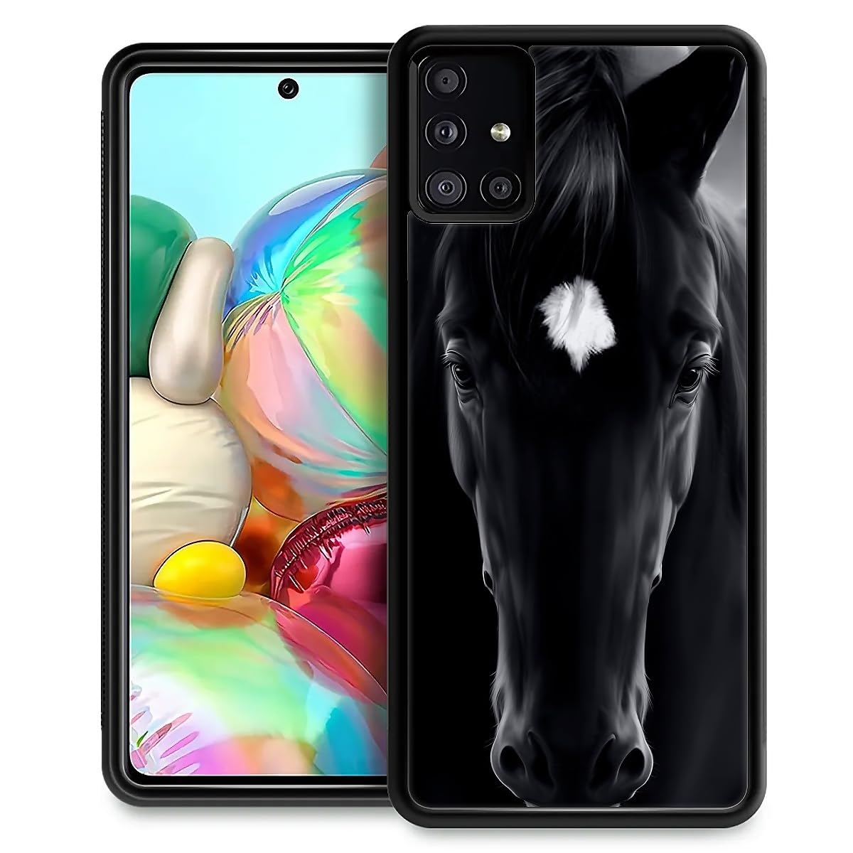 Fkbrcl4U For Samsung Galaxy A51 Case, Cool Black Horse Face Pattern Graphic Design Girl Boy Soft Silicone Hard Acrylic Shock Pro