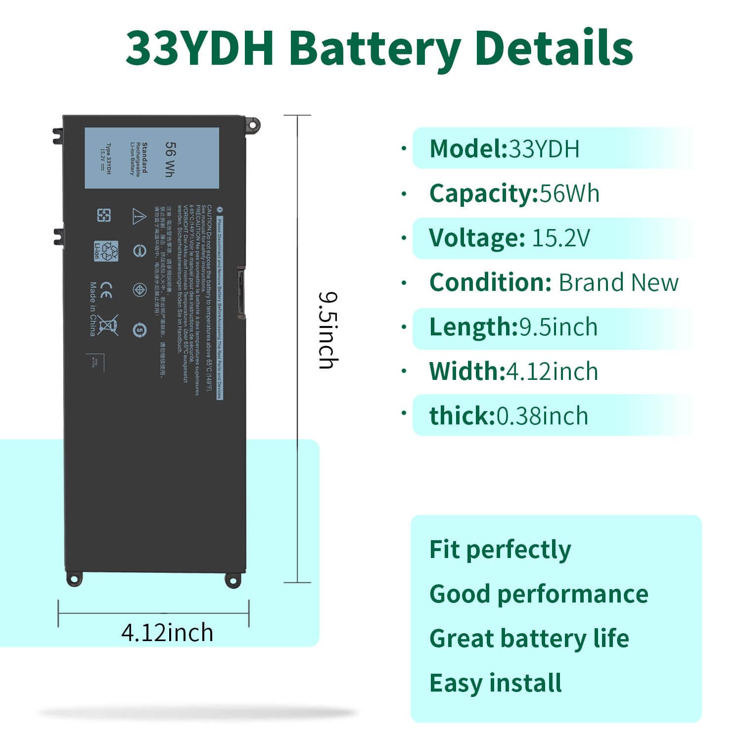 DMKAOLLK Laptop Battery WDX0R for Dell Inspiron 17 7000 Series, 9.5x4.12x0.38inch, 12 Months Warranty
