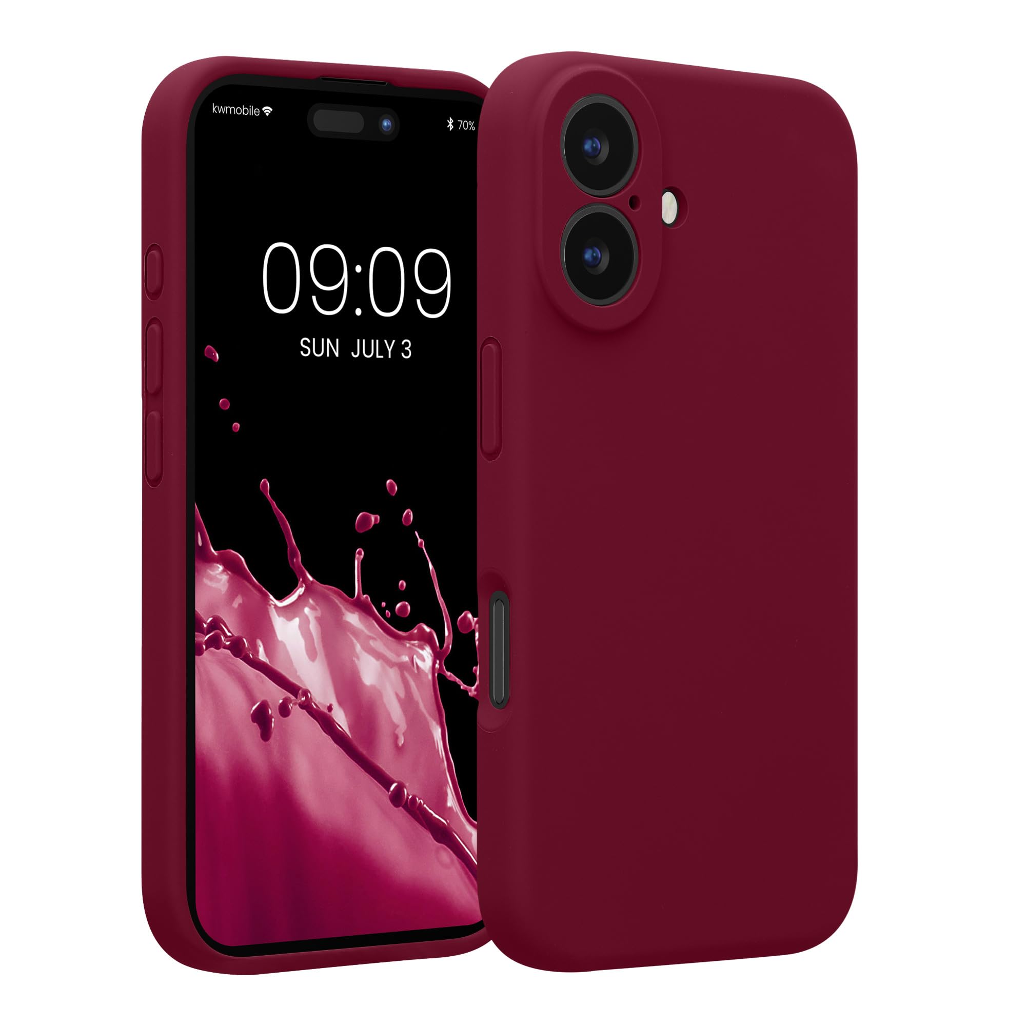 kwmobile Case Compatible with Apple iPhone 16 Case - Slim TPU Silicone Phone Cover - Soft Touch Finish - Rhubarb Red