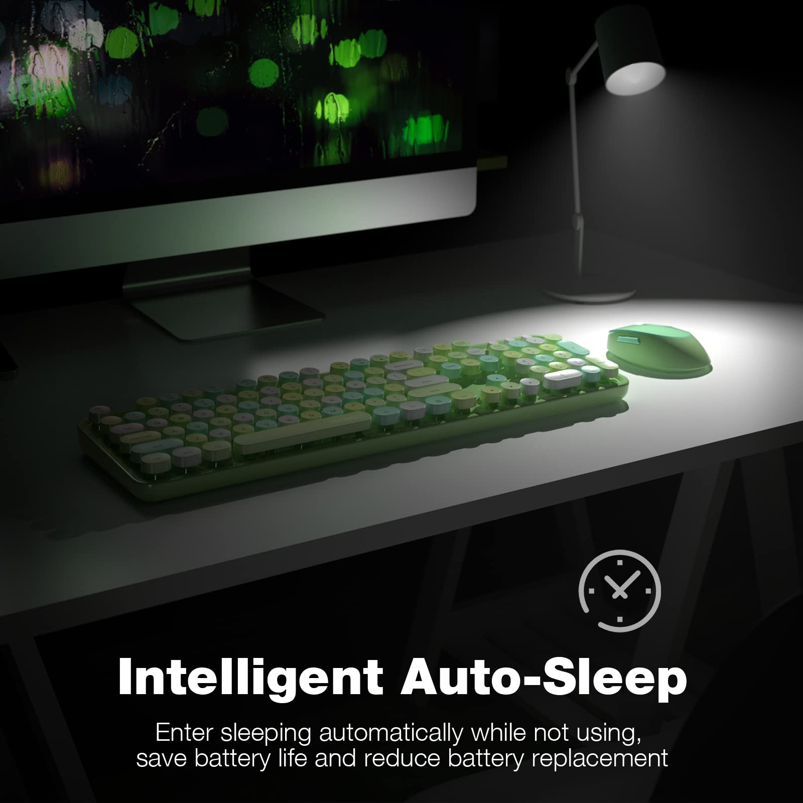 Knowsqt Wireless Keyboard And Mouse Combo, Green 104 Keys Full Sized 2.4 Ghz Round Keycap Colorful Keyboards, Usb Receiver Plug