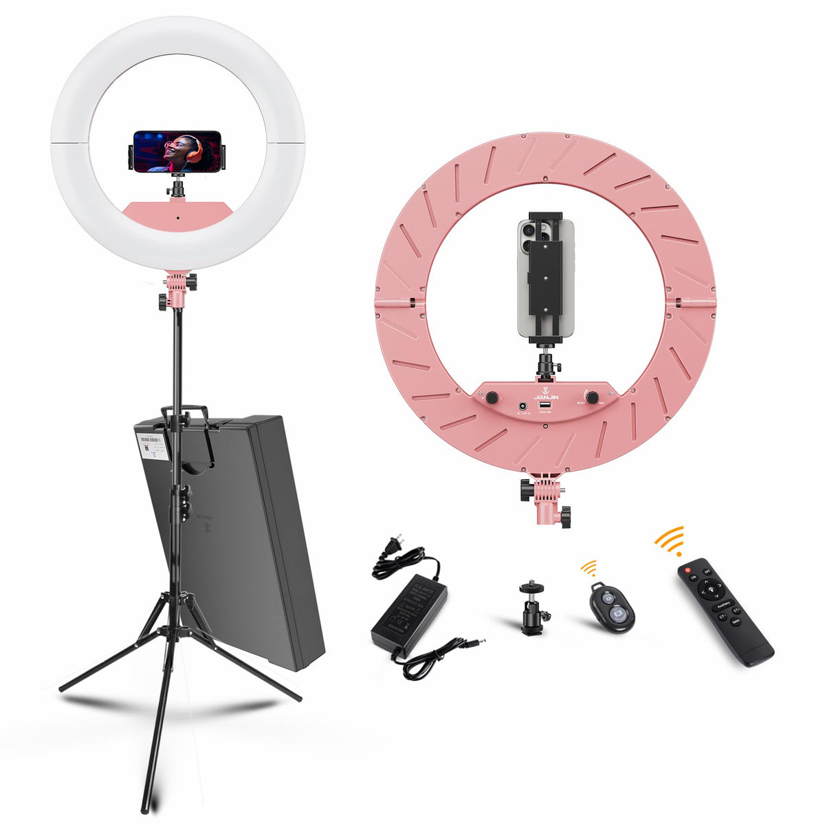 Jj Jianjin Ring Light 18 Inch Kit, 55W6700K Dimmable Led Light, Tripod Stand, Remote Controller,Box For Camera,Smartphone,Youtub