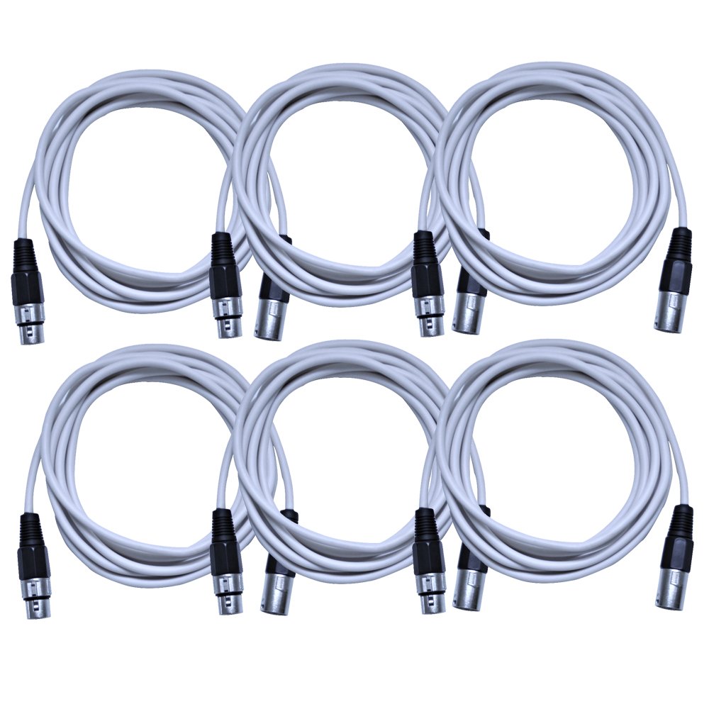 Seismic Audio SAXLX-10White-6Pack White 10-Feet XLR to XLR Patch Cable, 6-Pack