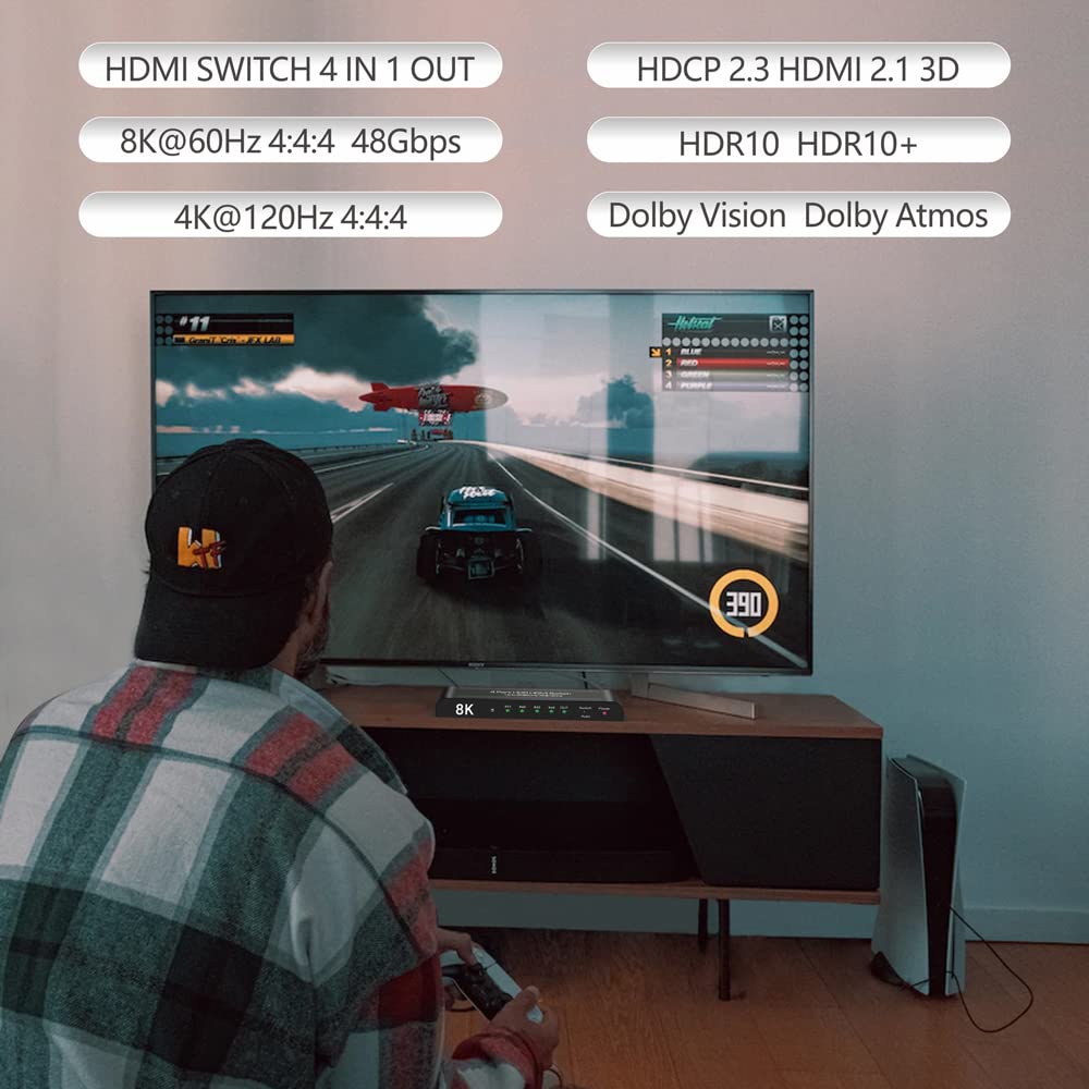 Iarkpower Hdmi 2.1 Switch 4K@120Hz 8K@60Hz Hdmi Switcher 4 In 1 Out Support Ps5, Xbox Series X, Hdr10+, Dolby Vision Dolby Atmos