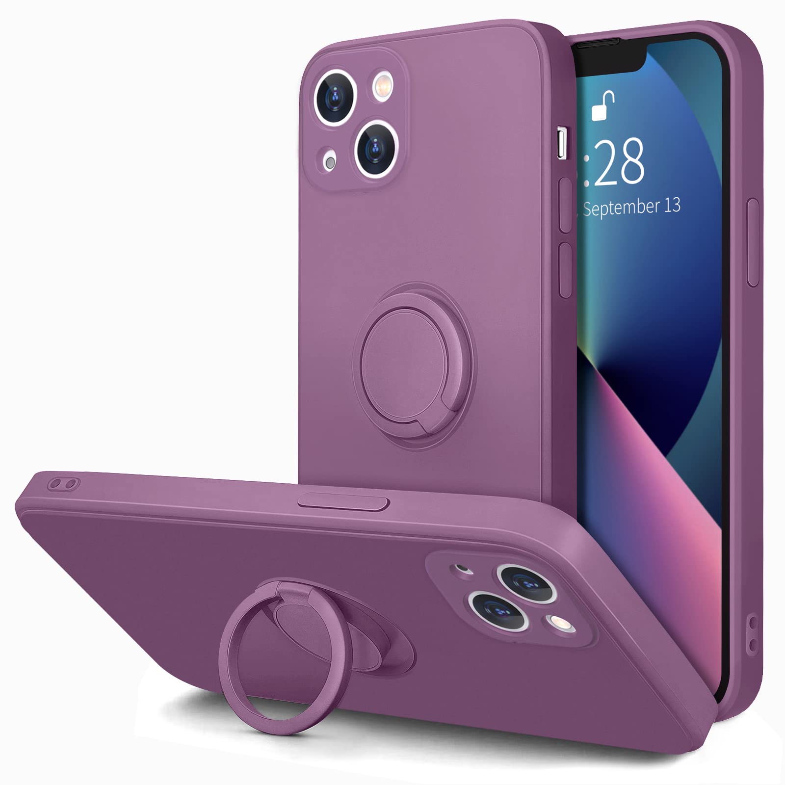 Hython For Iphone 13 Case With Ring Stand [360Rotatable Ring Holder Magnetic Kickstand] [Support Car Mount] Slim Soft Rubber Sho