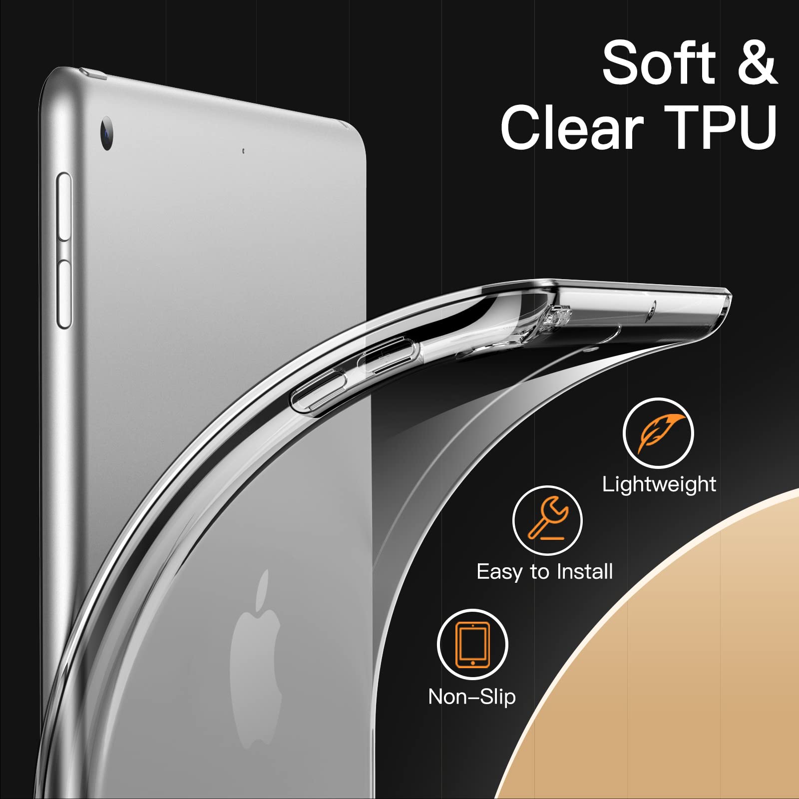 Jetech Case For Ipad 9/8/7 (10.2-Inch, 2021/2020/2019 Model, 9Th/8Th/7Th Generation), Soft Tpu Transparent Slim Shockproof Table