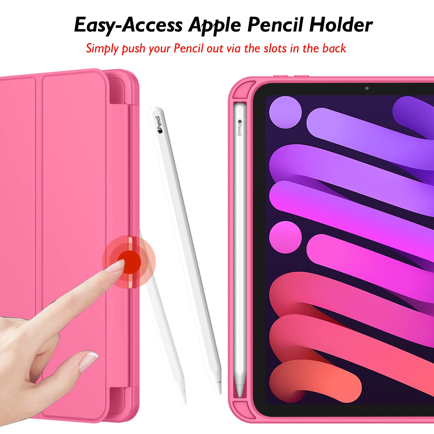 Imieet Ipad Mini 7 Case 2024 (A17 Pro), Ipad Mini 6 Case (8.3 Inch,2021 Model), Ipad Mini 7Th/6Th Generation Case With Pencil Holder, Trifold Stand Smart Case With Soft Tpu Back,Watermelon