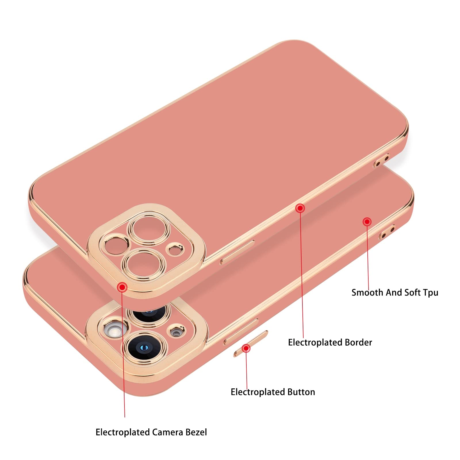 Lafunda Designed For Iphone 13 Case, Cute Luxury Plating Cases For Women Girls Elegant Golden Edge Slim Shockproof Tpu Bumper Co