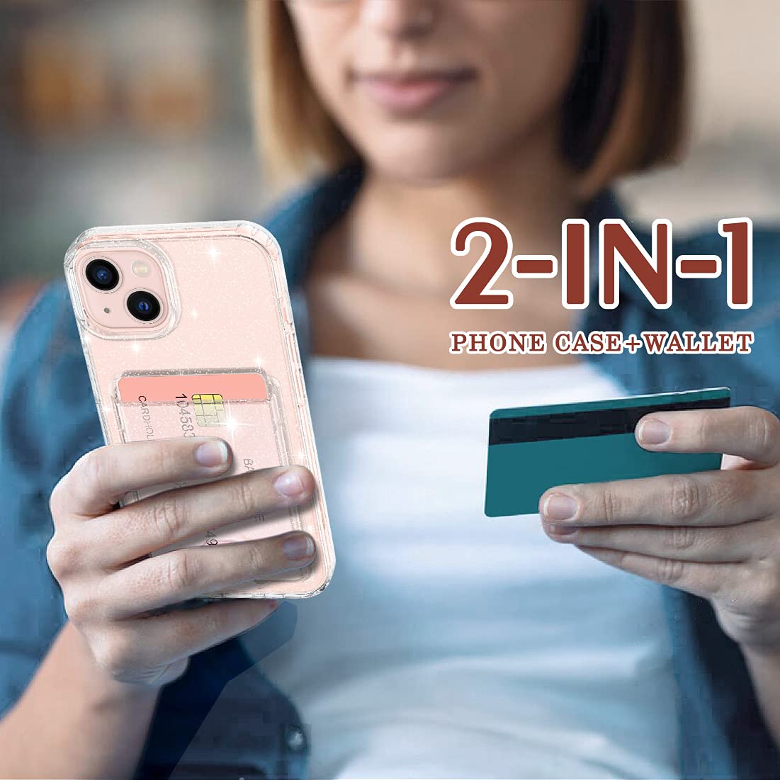 Petocase For Iphone 13 Wallet Case,Card Holder Slot Ultra Bling Slim Clear Flexible Tpu Soft Silicone Protective Phone Case Cove