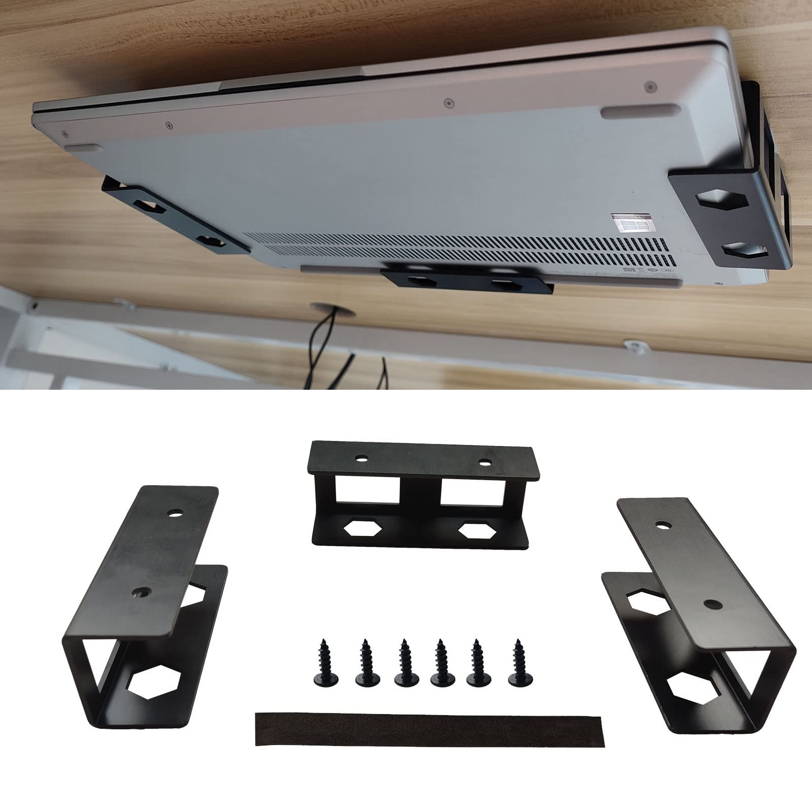 Piaolgyi Black Under Desk Laptop Holder Mount With Screw,Under Desk Laptop Mount Bracket,Add On Under Table Laptop/Keyboard Stor