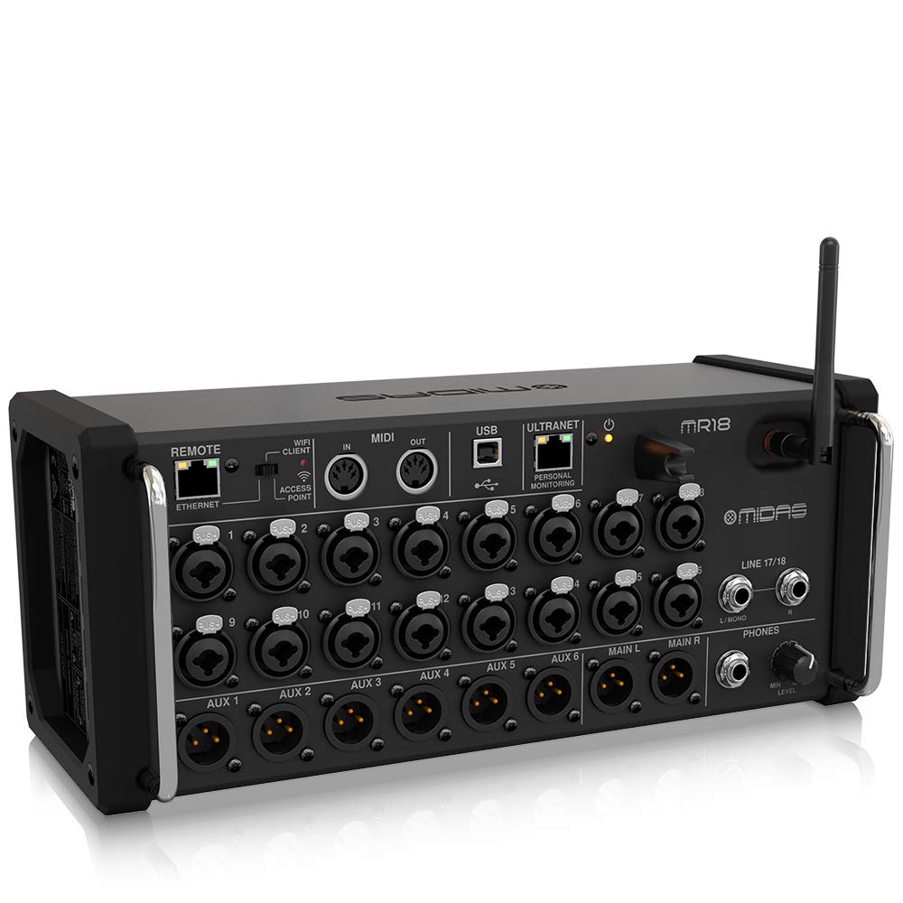 Midas Mr18 18 Input Digital Mixer For Ipad/Android Tablets With 16 Midas Pro Preamps, Integrated Wifi Module And Multi Channel U