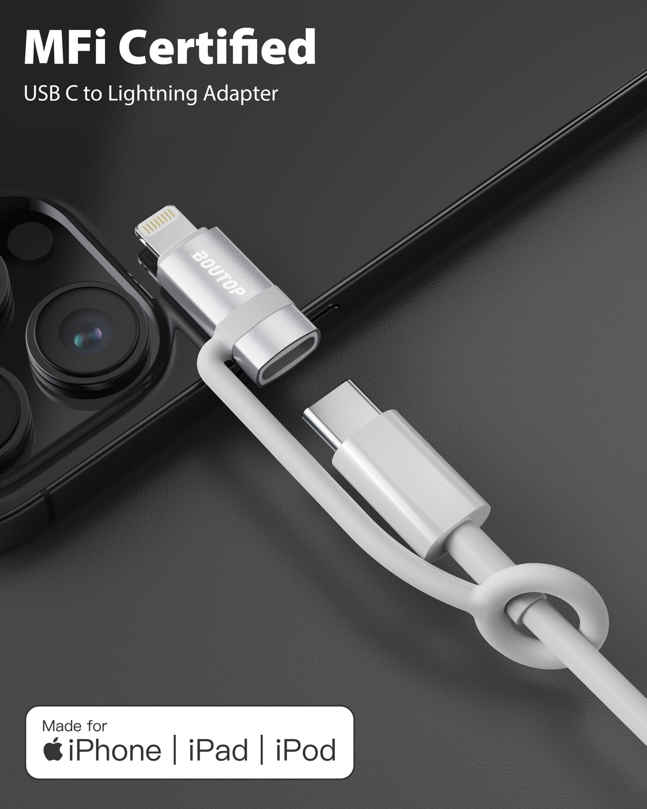 Boutop [Mfi Certified] Usb C To Lightning Adapter, Type C To Lightning Adapter Support 36W Pd Fast Charging Compatible With Ipho