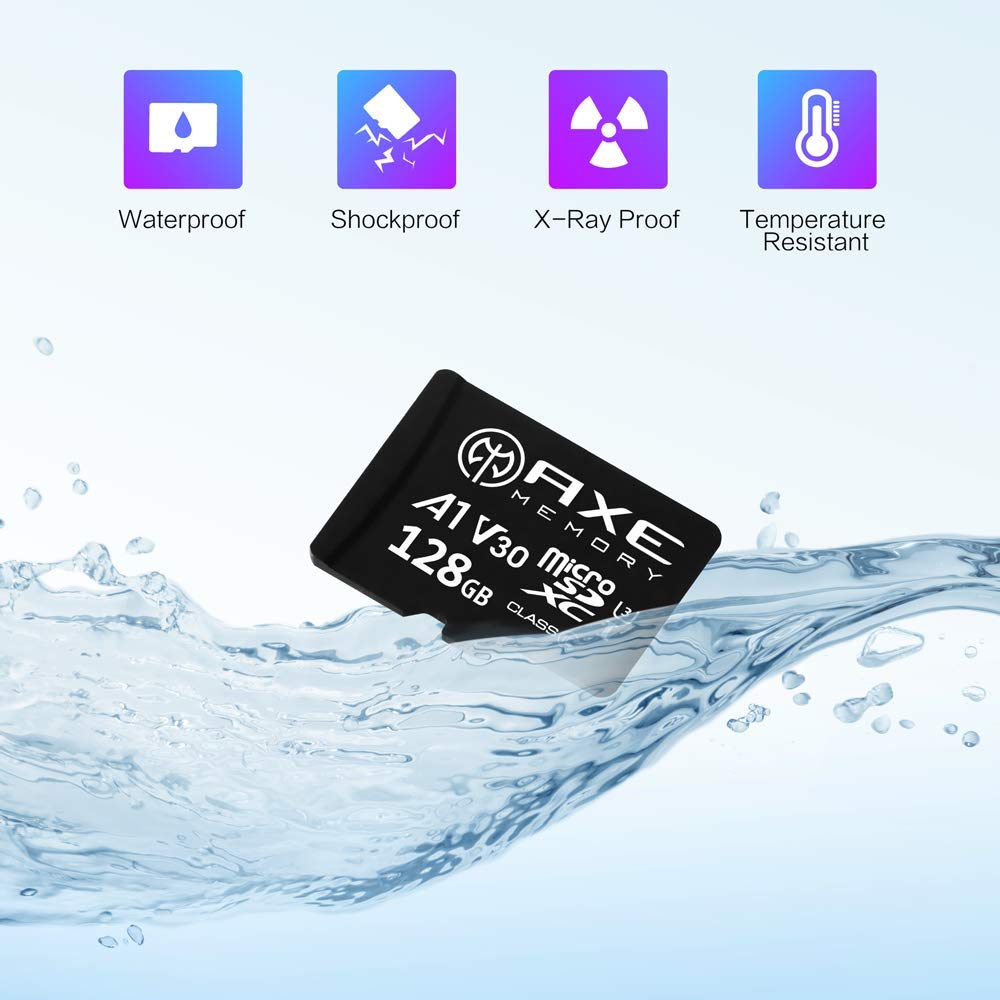 Axe Memory 128Gb Micro Sd Card 4K Ultra Full Hd Video High Speed Microsdxc Up To 95Mb/S A1 V30 Uhs I U3, With Sd Adapter