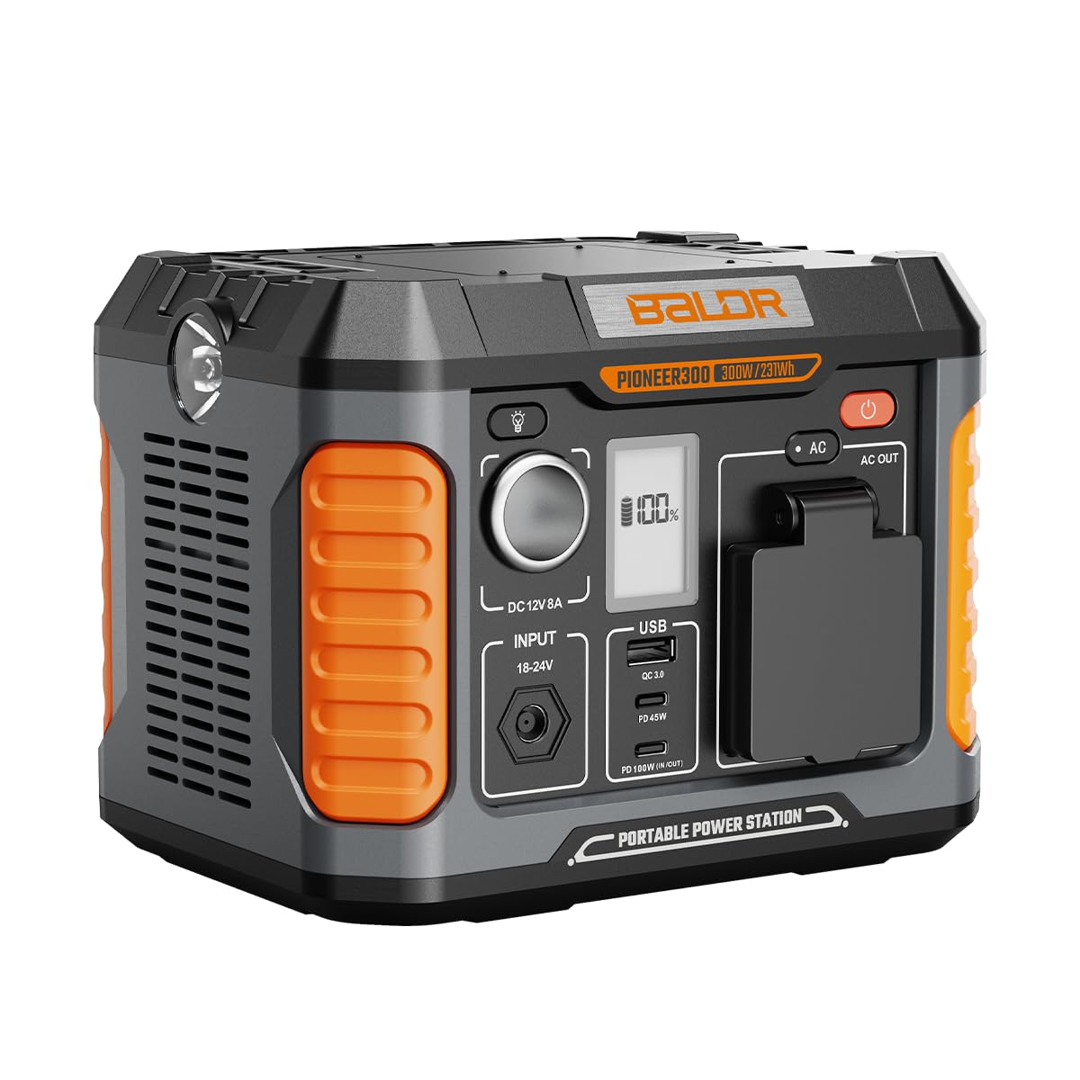Baldr Portable Power Station 300W, 231Wh Solar Generator Backup Lithium Battery Power Supply, 120V Pure Sine Wave Ac Outlet, Qc