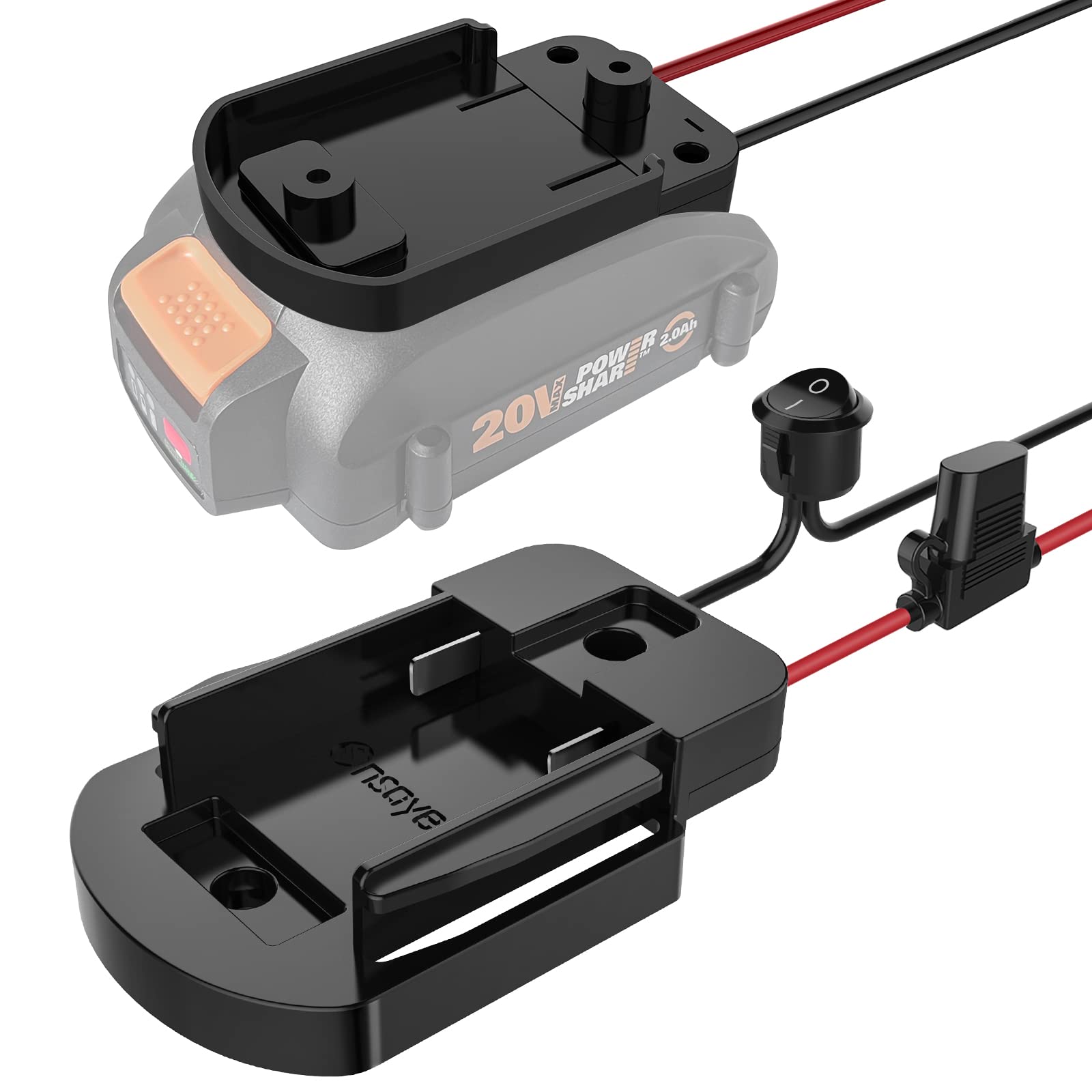 Power Wheel Adapter With Fuse & Switch, Secure Battery Adapter For Worx 20V Powershare Lithium Battery, With 12 Gauge Wire,Good