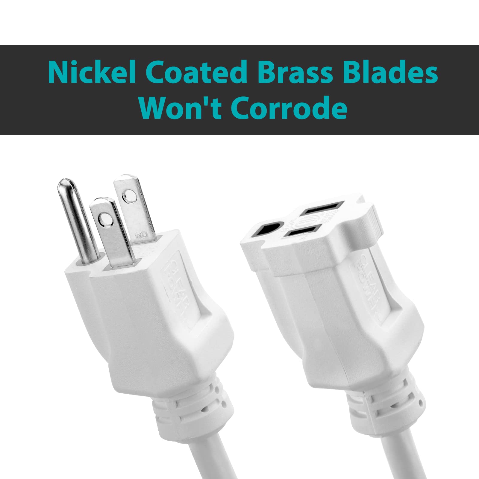 Clear Power 35 Ft Indoor/Outdoor Extension Cord 16/3 Sjtw, White, Water & Weather Resistant, Flame Retardant, 3 Prong Grounded P