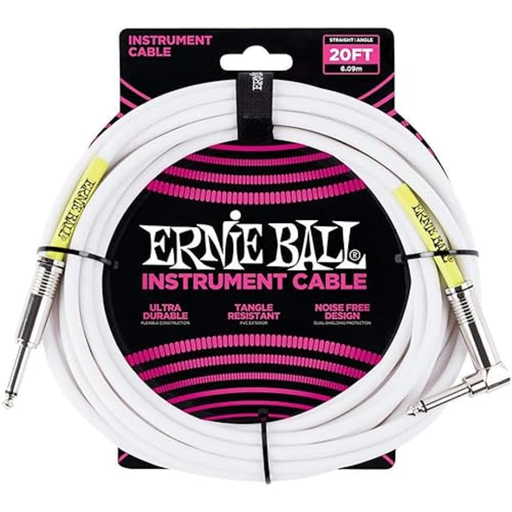 Ernie Ball Instrument Cable, Straight/Angle, 20Ft, White (P06047)