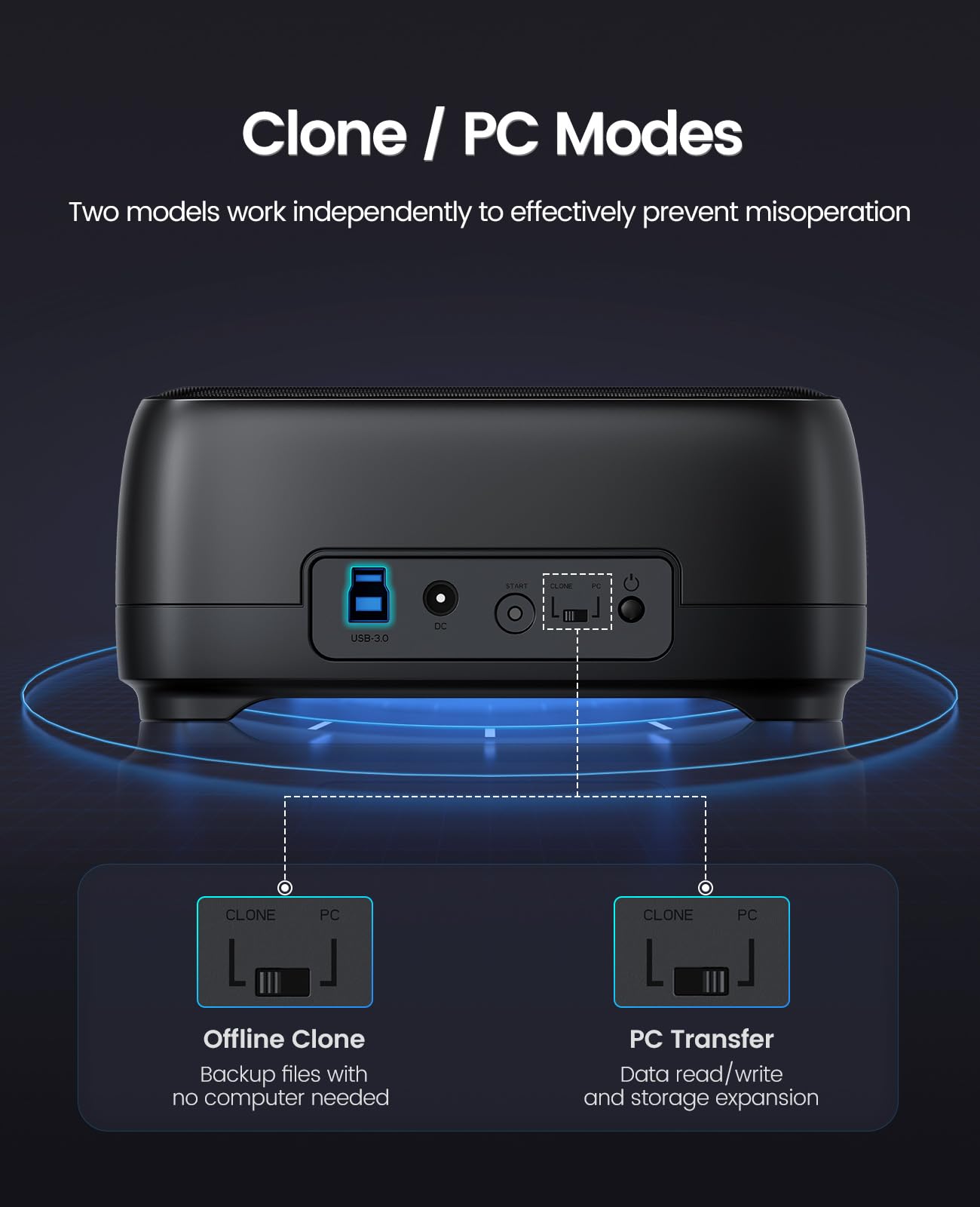 ORICO Hard Drive Docking Station Dual Bay USB 3.0 to SATA with Duplicator/Offline Clone Function External Hard Drive Dock for 2.5''/3.5'' HDD SSD Max Up to 40TB Support UASP Plug&Play DD C