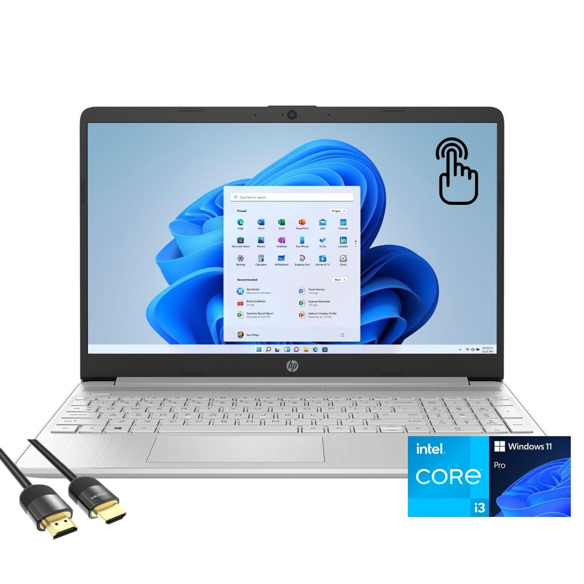 HP Laptop for Business & Student, 15.6' HD Touchscreen Display, 12th Gen Intel Core i3 1215U, 16GB RAM, 1TB PCIe SSD, Keypad, USB C, SD Card Reader, Webcam, Fast Charge, PDG HDMI Cable, Win 11 Pro