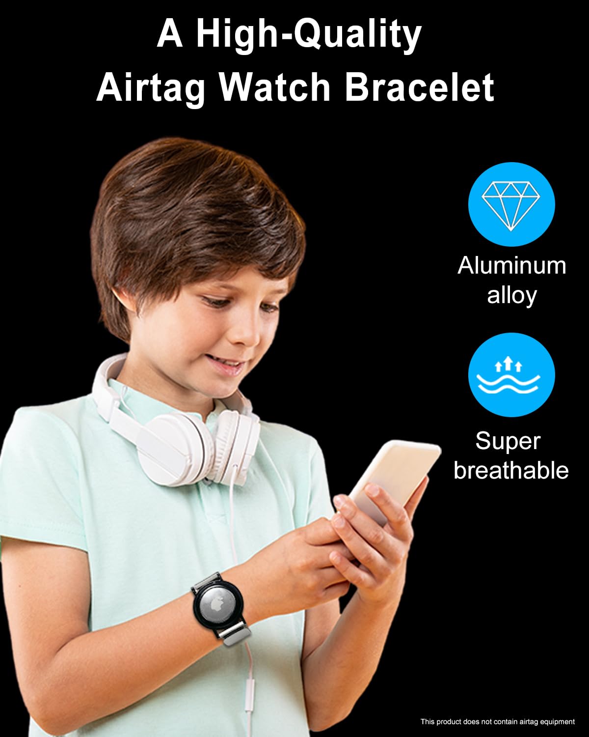 DEERLET Airtag Bracelet - Adjustable Metal Milanese Watchband for Apple Airtag - Silvery - 1 Pack