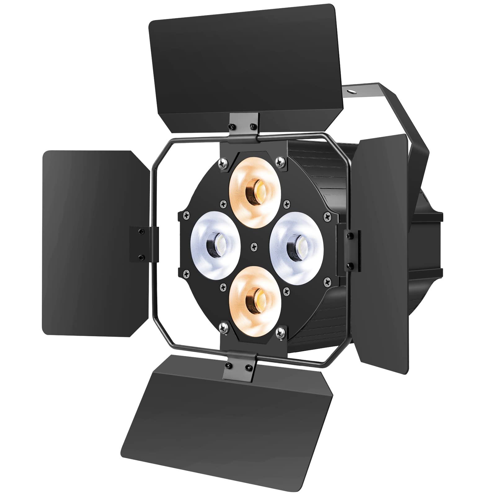 Stage Lights with Barn Doors, LED Par Lights Warm & Cool White COB Spotlights, Sound Activated DMX512 Professional Par Can Light