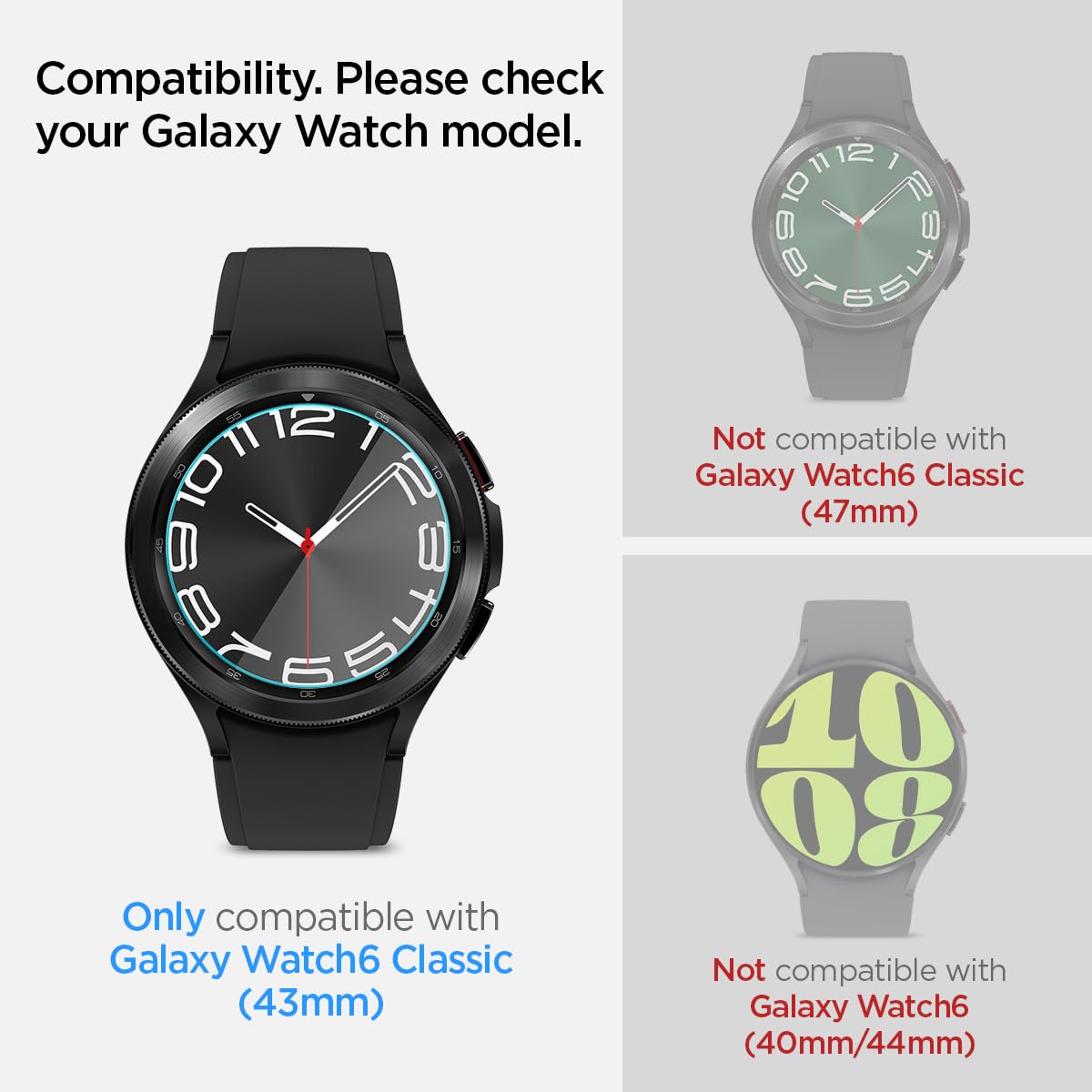 Spigen Tempered Glass Screen Protector [Glastr Ez Fit] Designed For Galaxy Watch 6 Classic (43Mm)   2 Pack