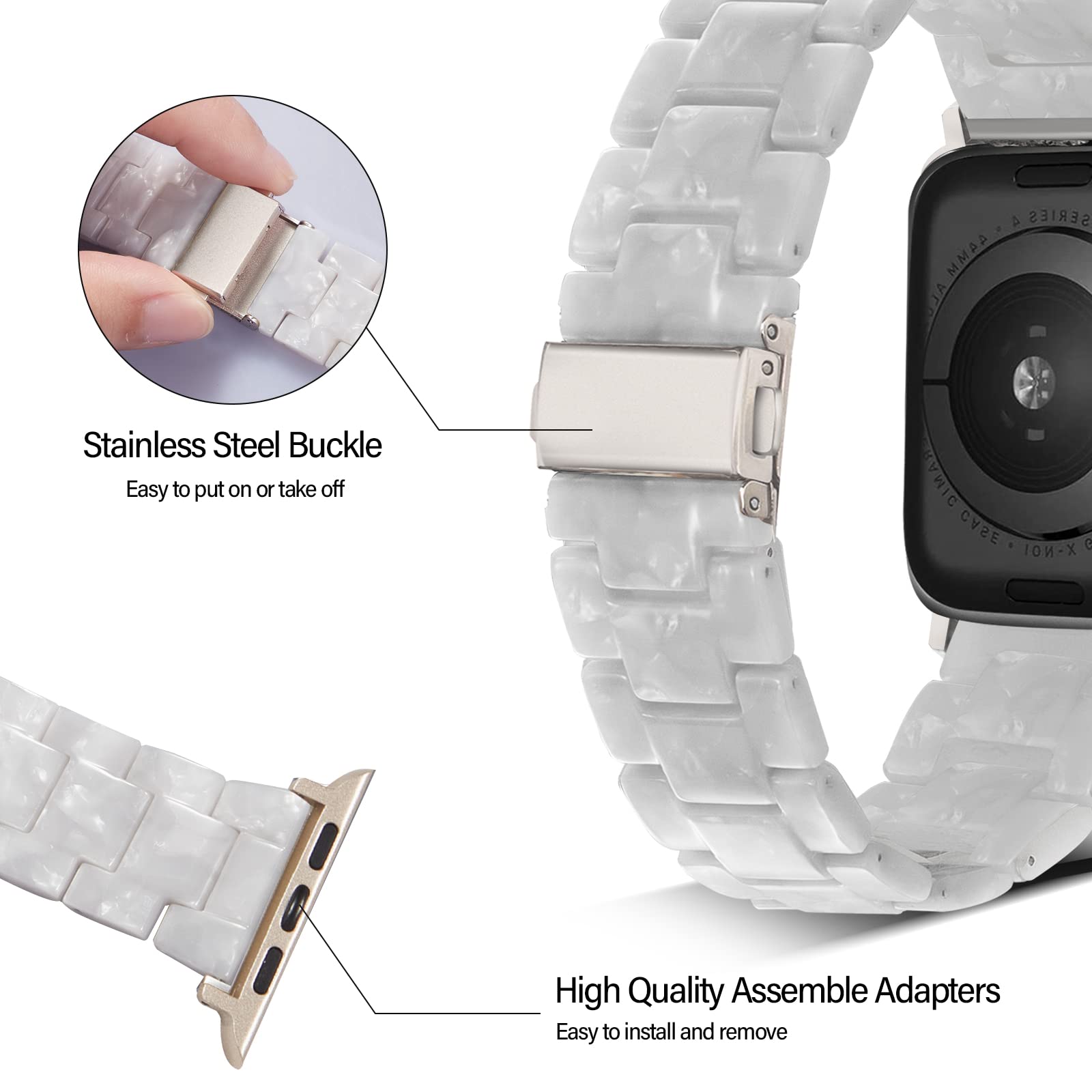 Hopo Compatible With Apple Watch Band 40Mm 41Mm 44Mm 45Mm Thin Light Resin Strap Bracelet With Stainless Steel Buckle Replacemen