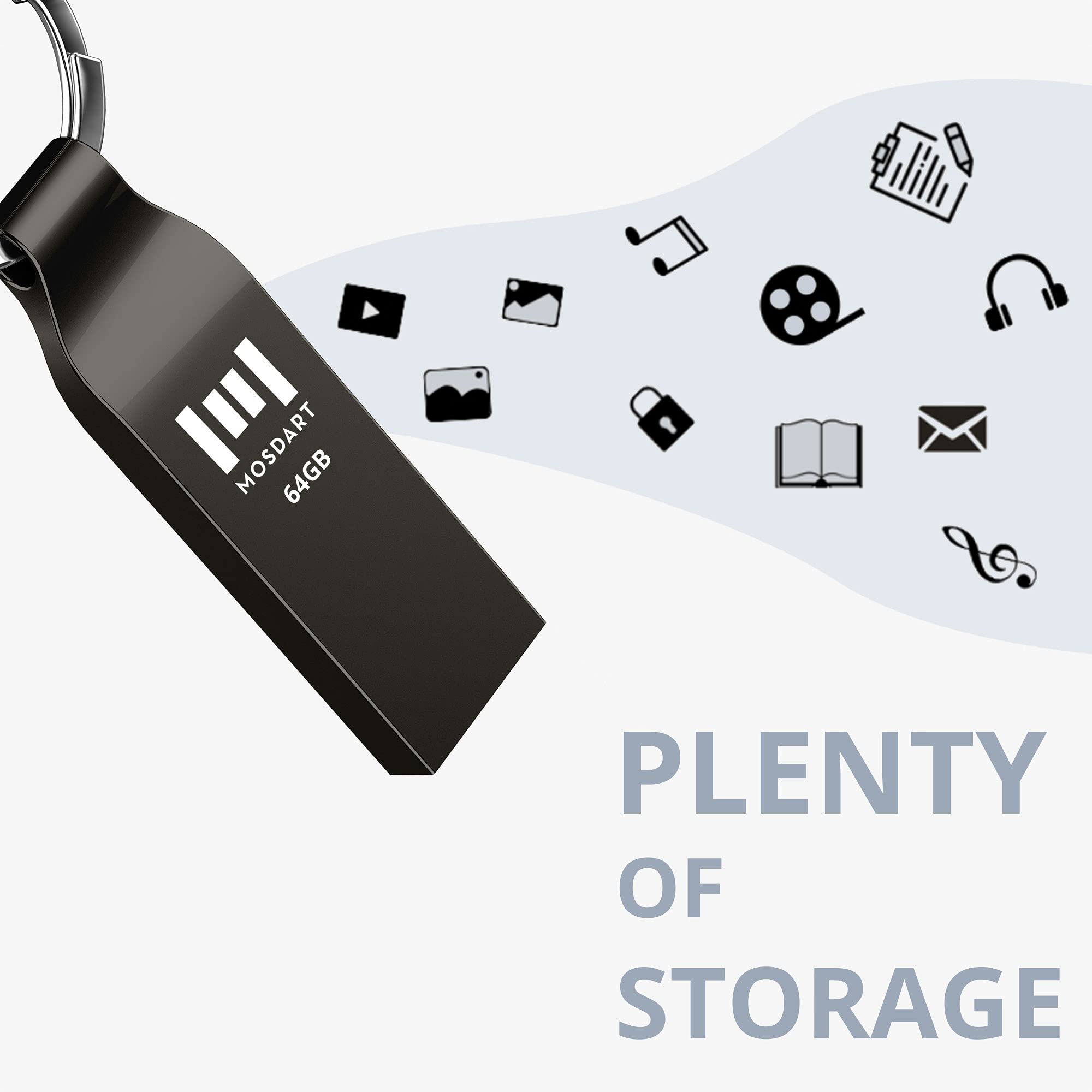 Mosdart 64Gb Usb 2.0 Exfat Flash Drive Waterproof Thumb Drive Metal Keychain Zip Drive 64 Gb Usb2.0 Dustproof Jump Drive 64G Sho