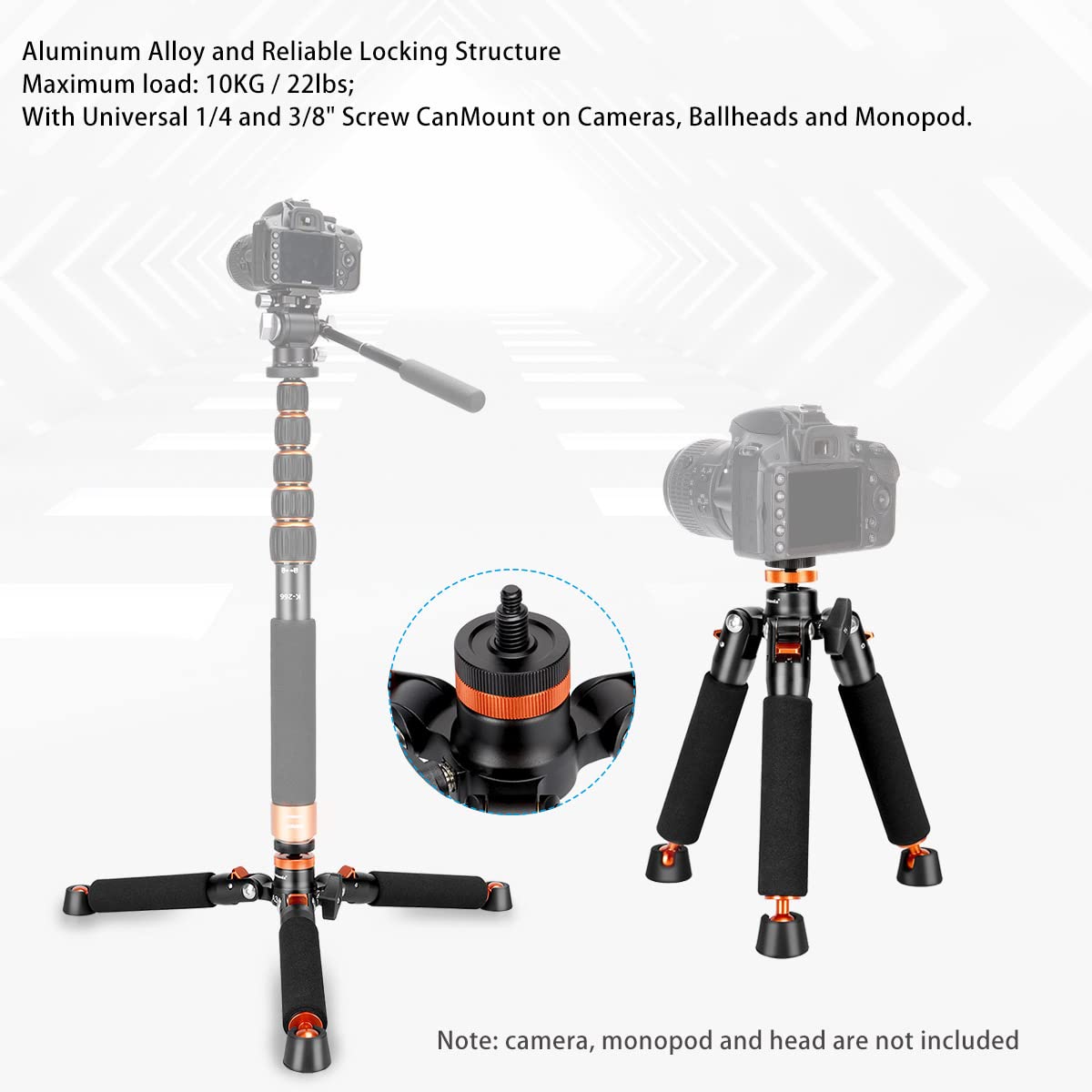 Koolehaoda A3 Mini Tripod With 1/4 And 3/8'' Screw Mount, Universal Monopod Support Base Unipod Support Compatible With Dslr Cam