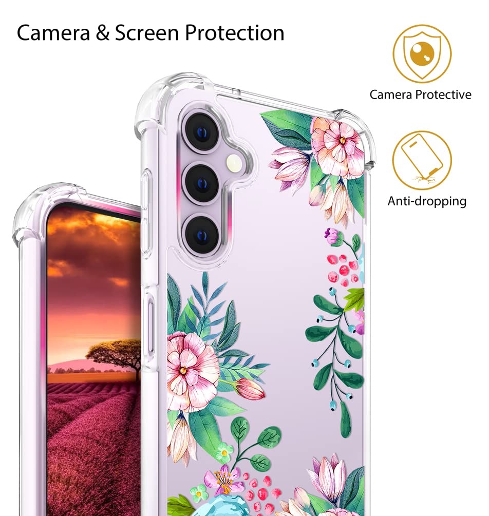 Topgraph Case Flower Floral Cute Clear For Women Girly Designer Girls For Galaxy S23, Protective Transparent Phone Case Flower D